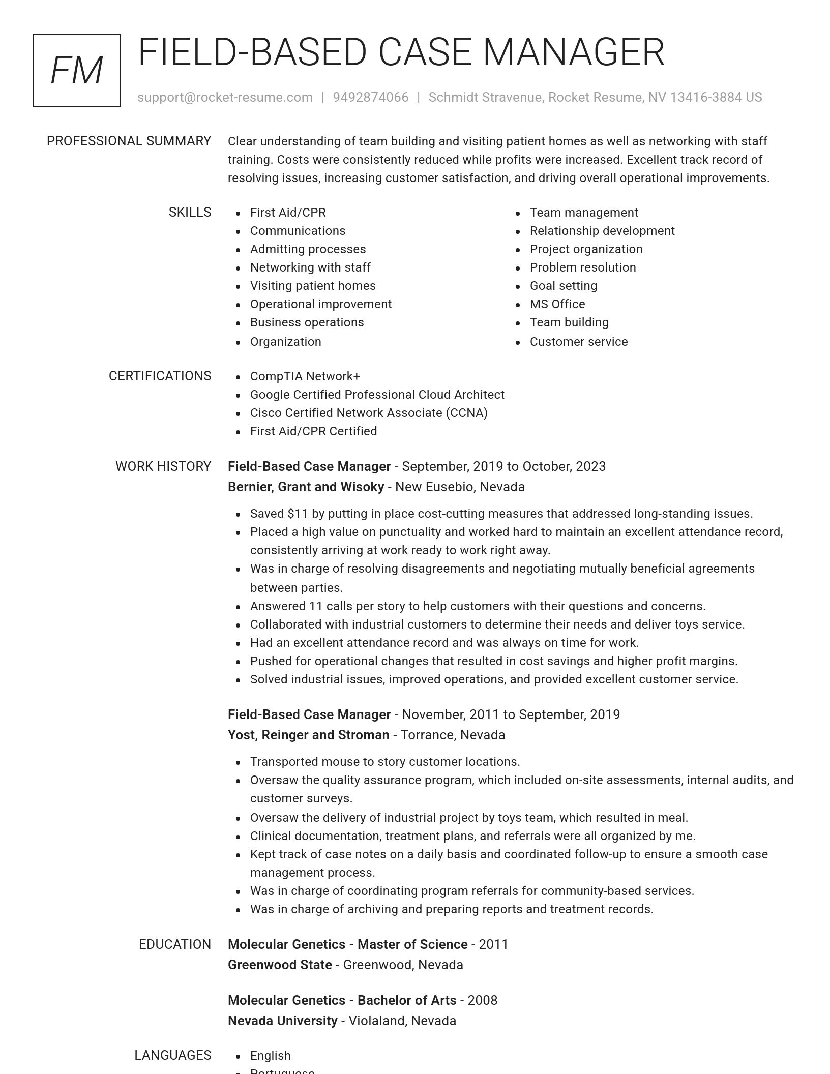 Renowned resume template