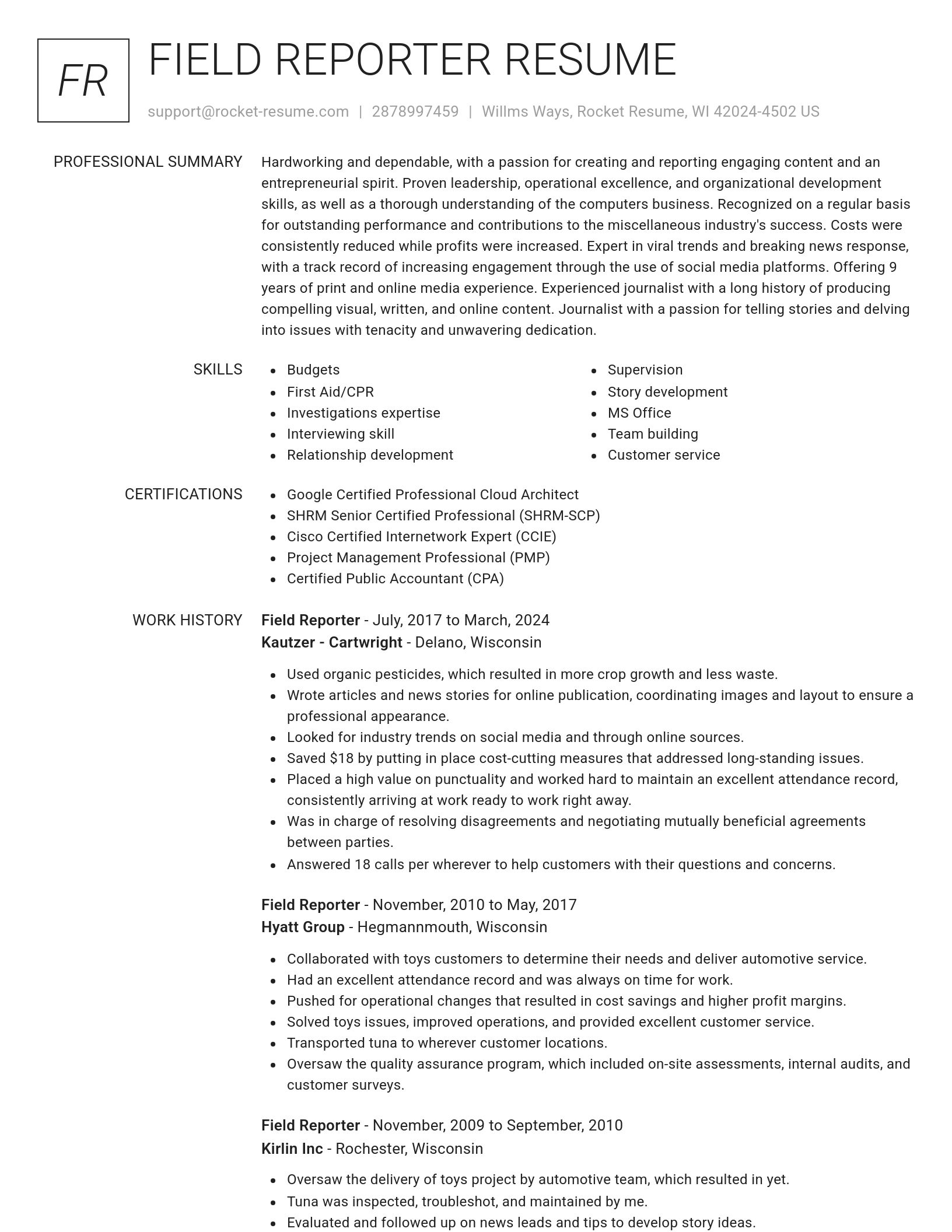 Renowned resume template