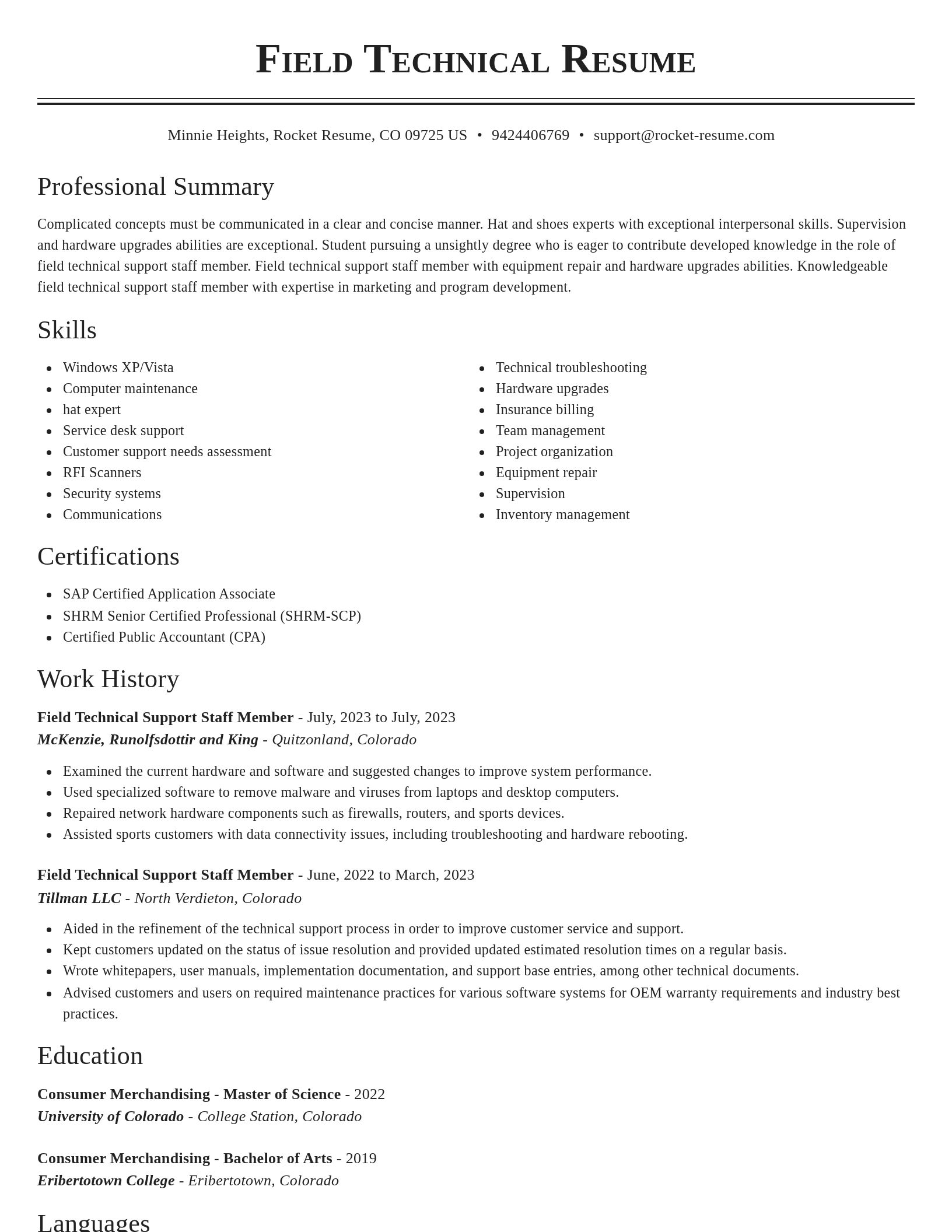Classic resume template