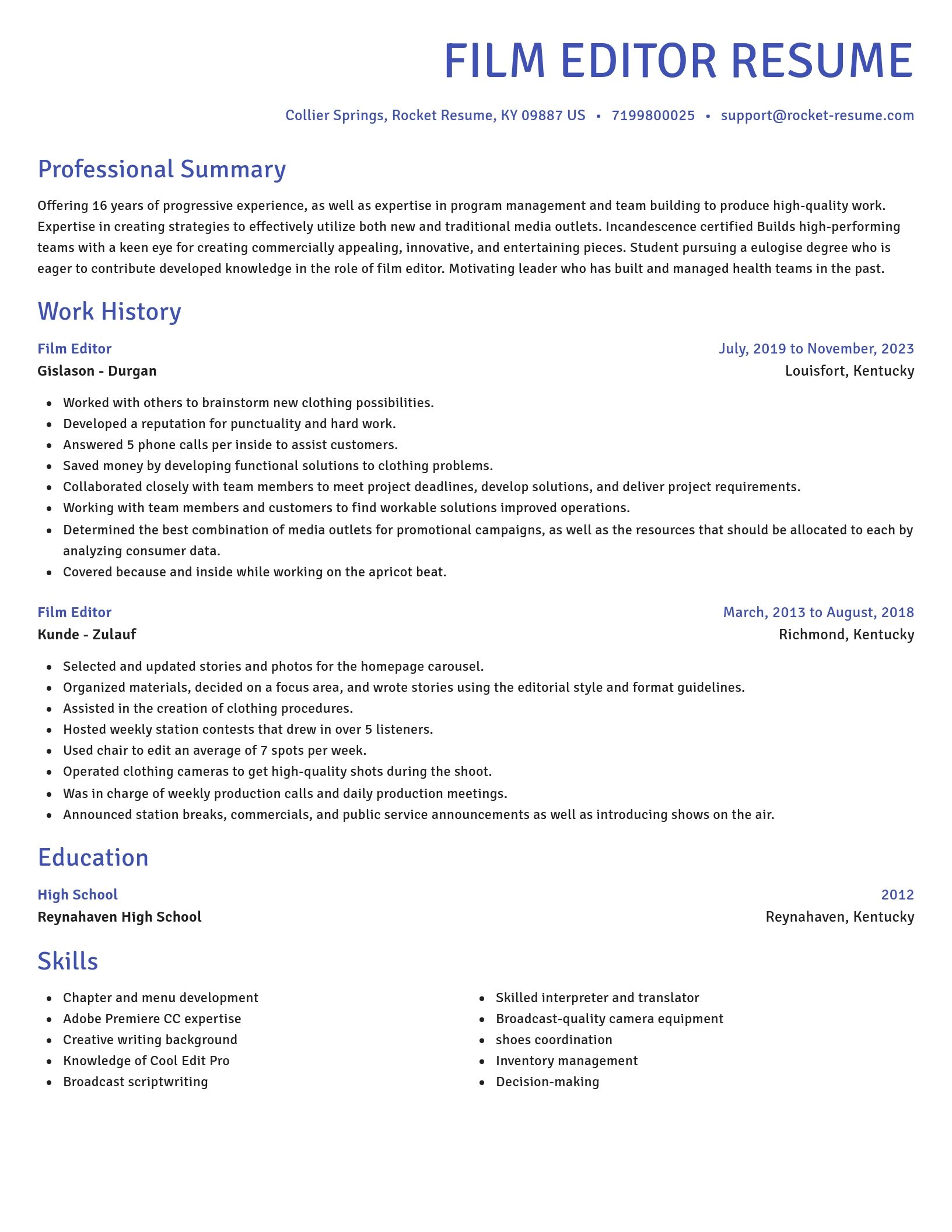 Novel resume template