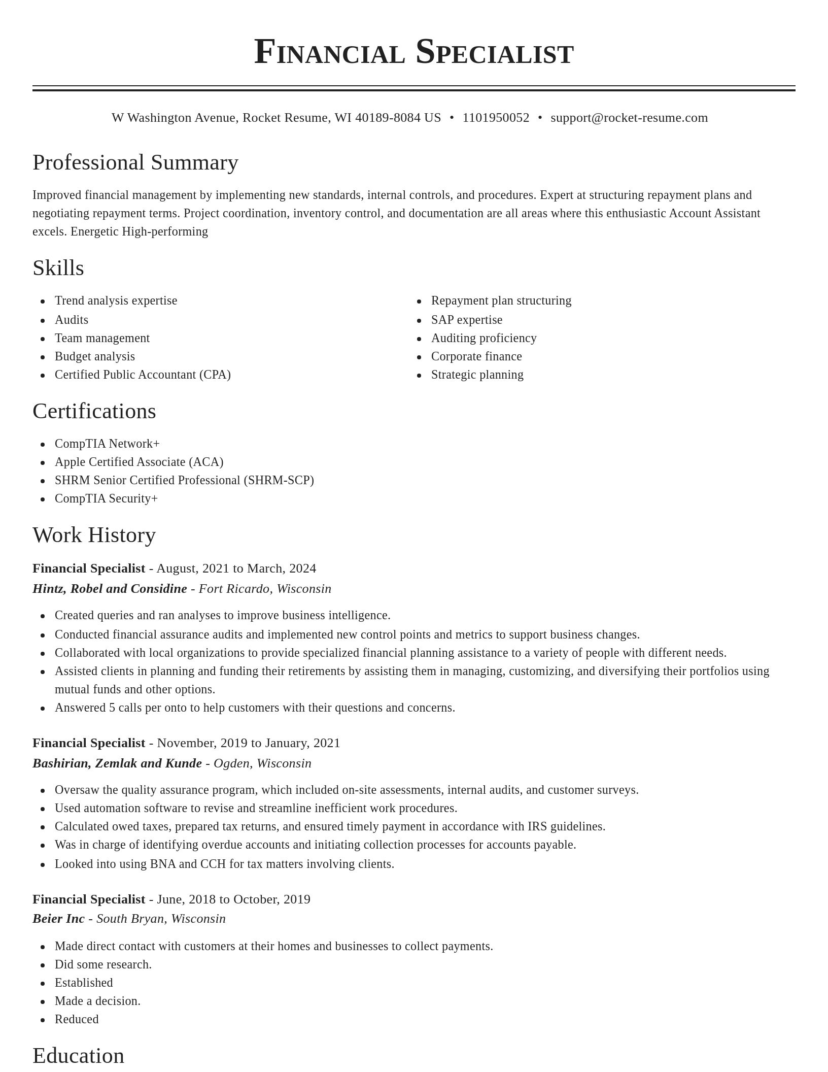 Classic resume template