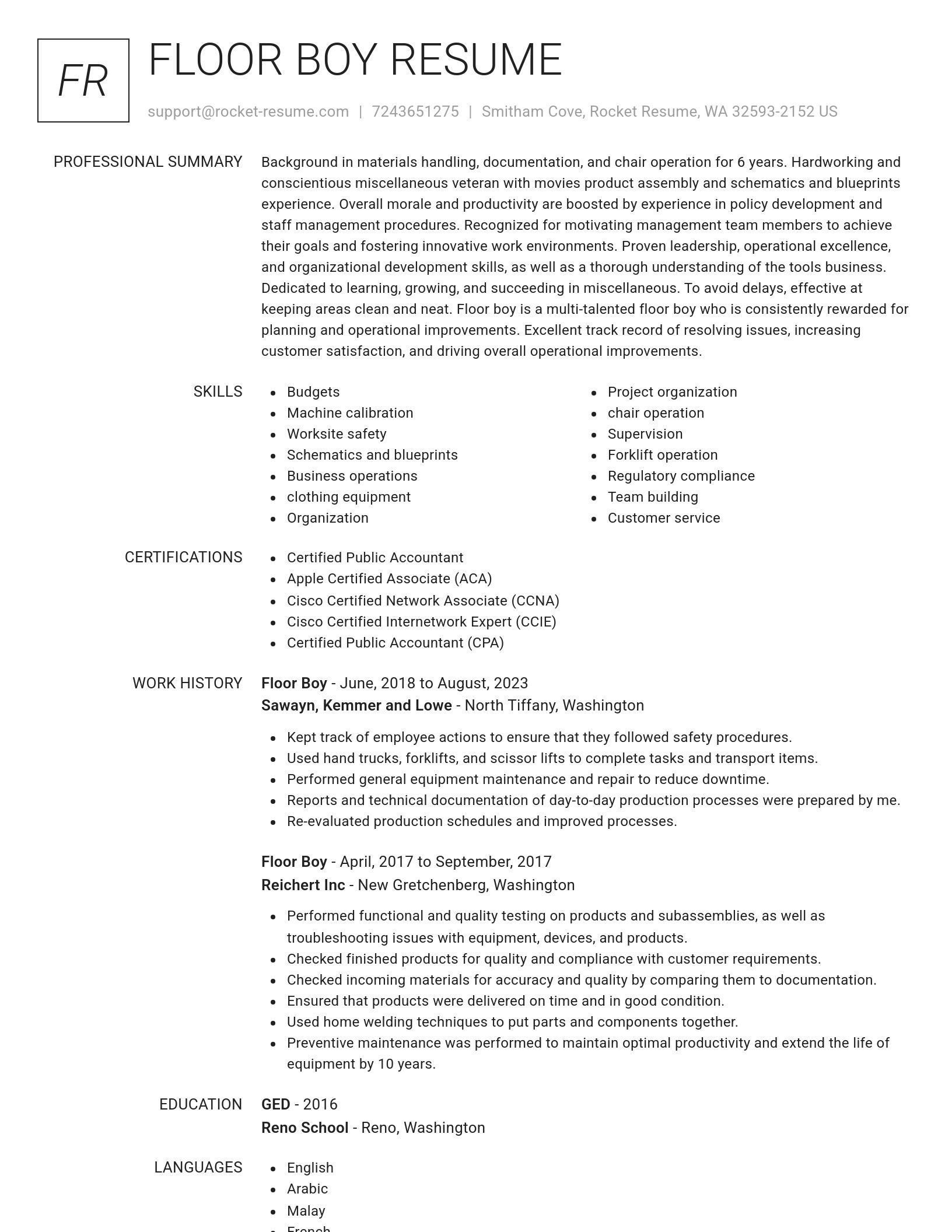 Renowned resume template