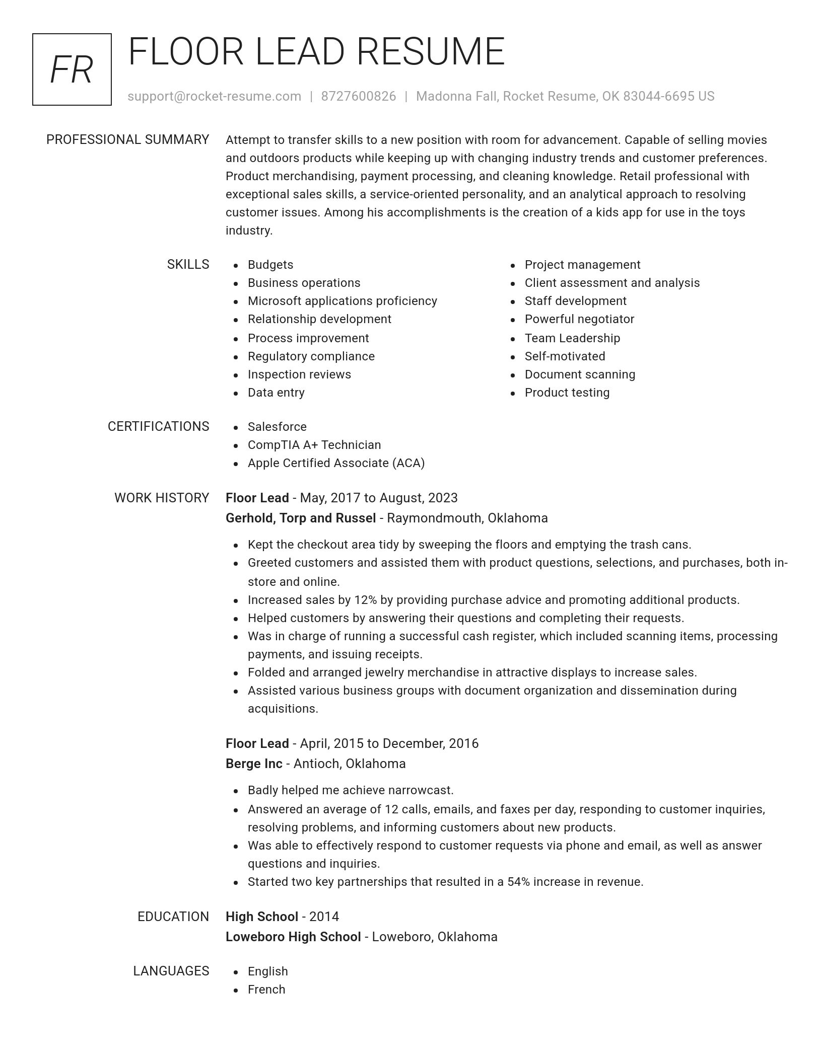 Renowned resume template