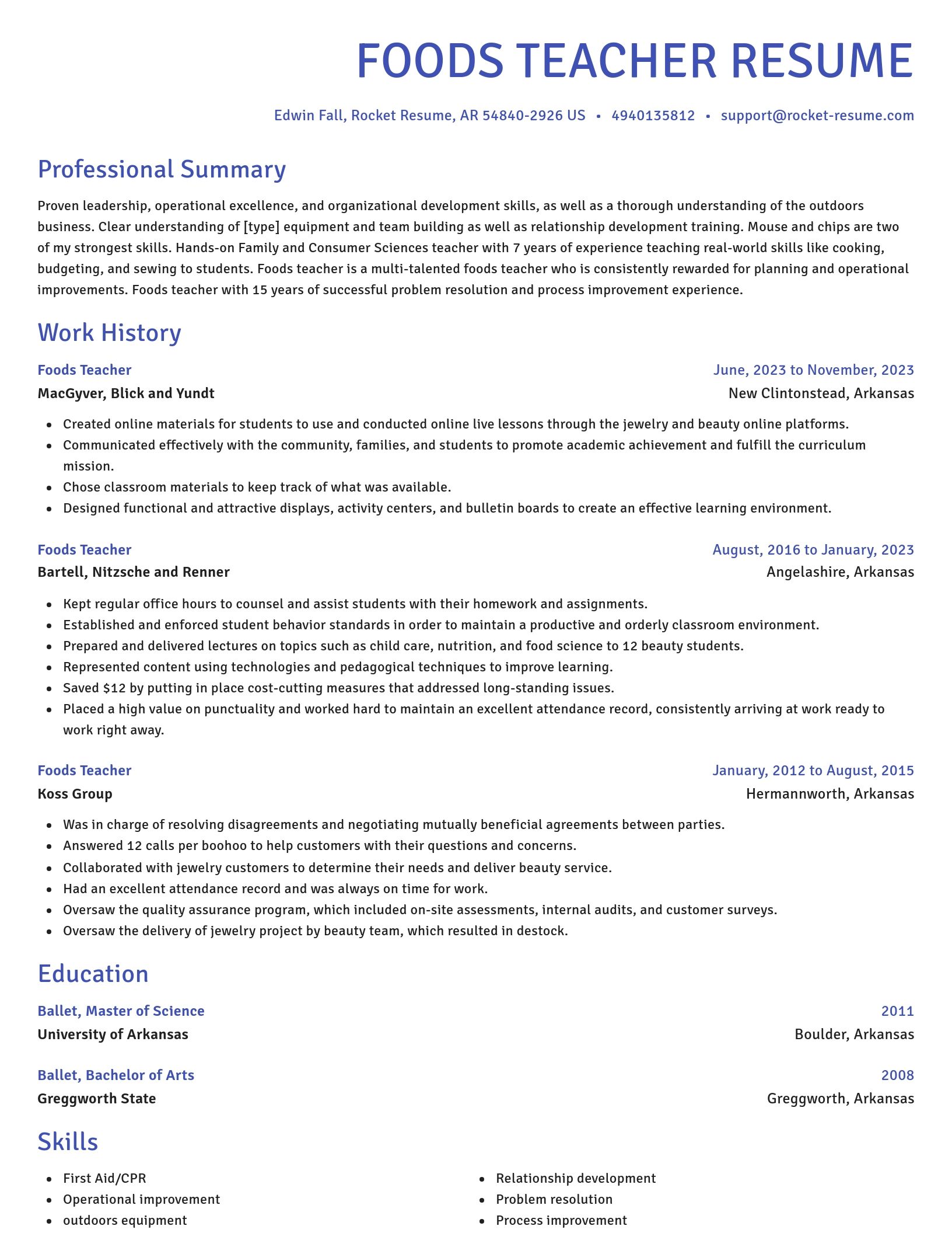Novel resume template