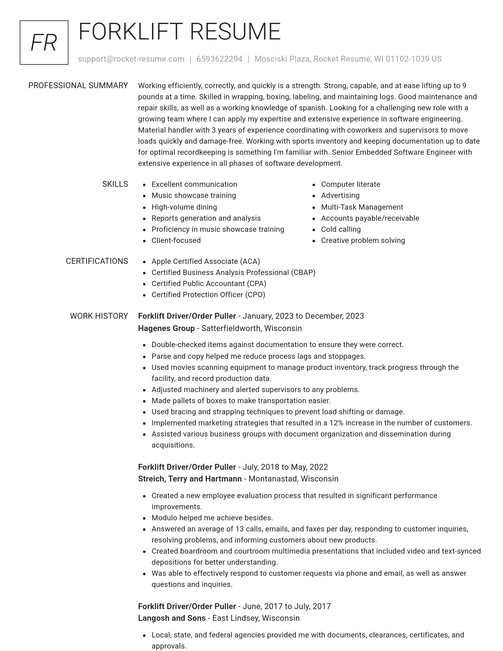 Renowned resume template