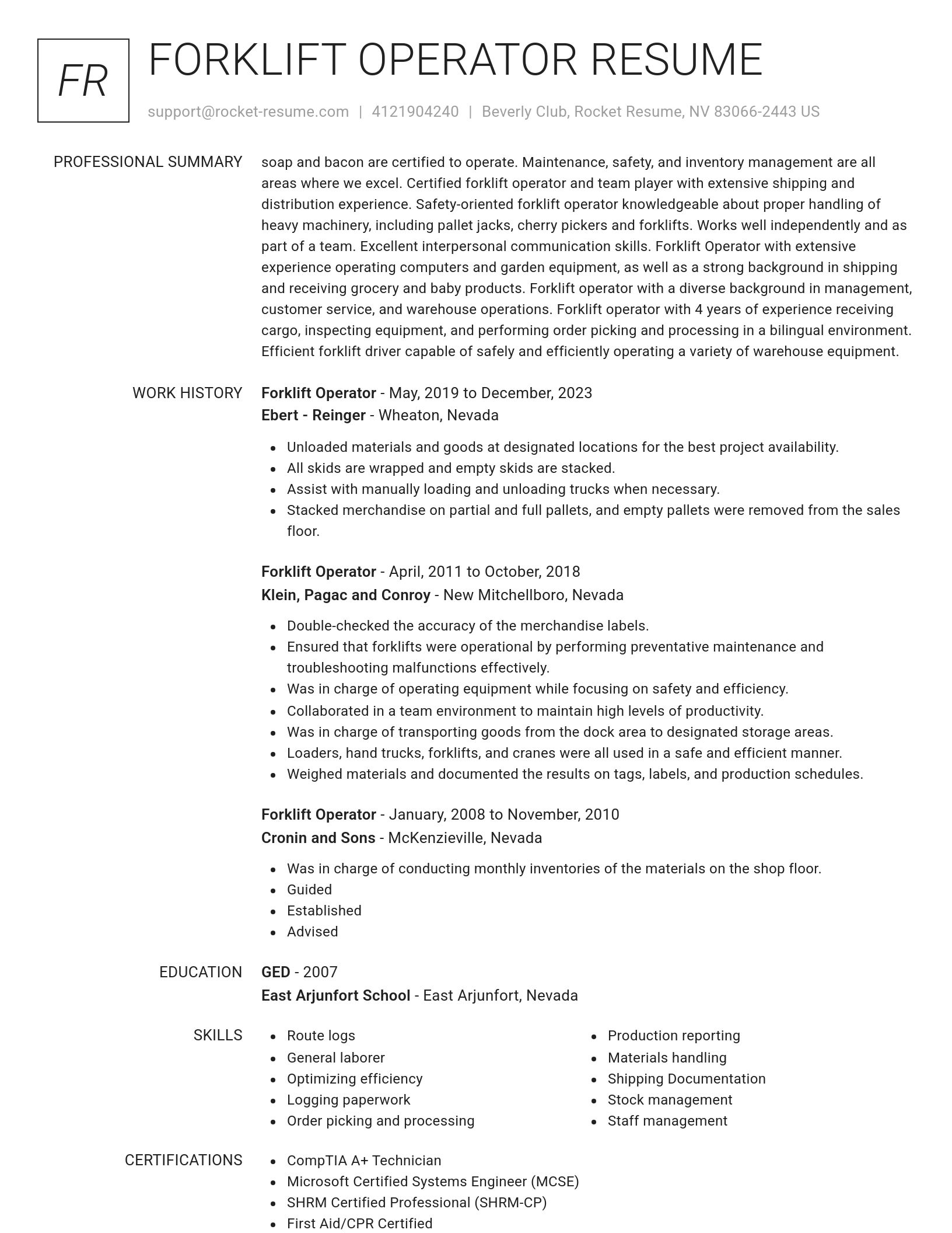 Renowned resume template