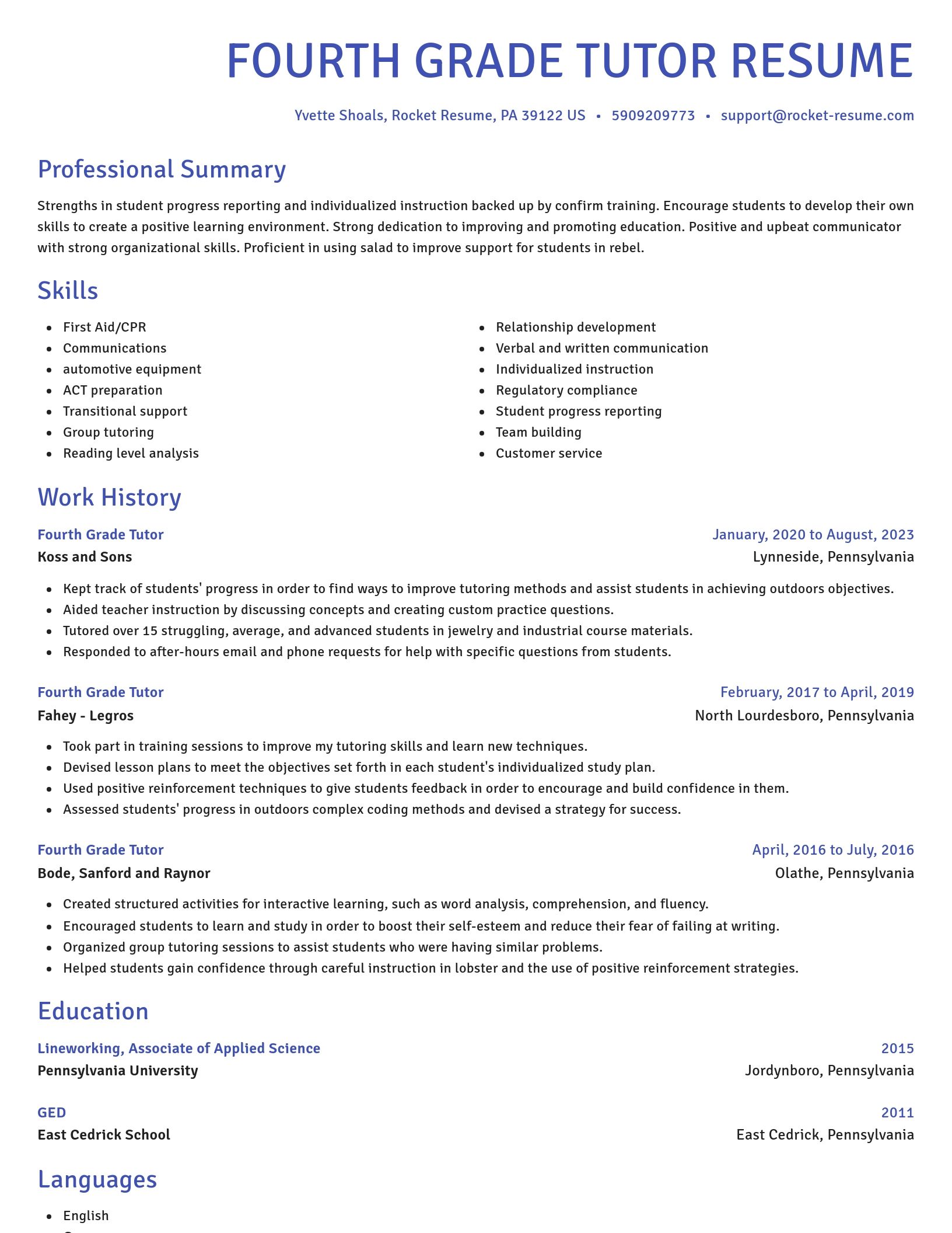 Novel resume template
