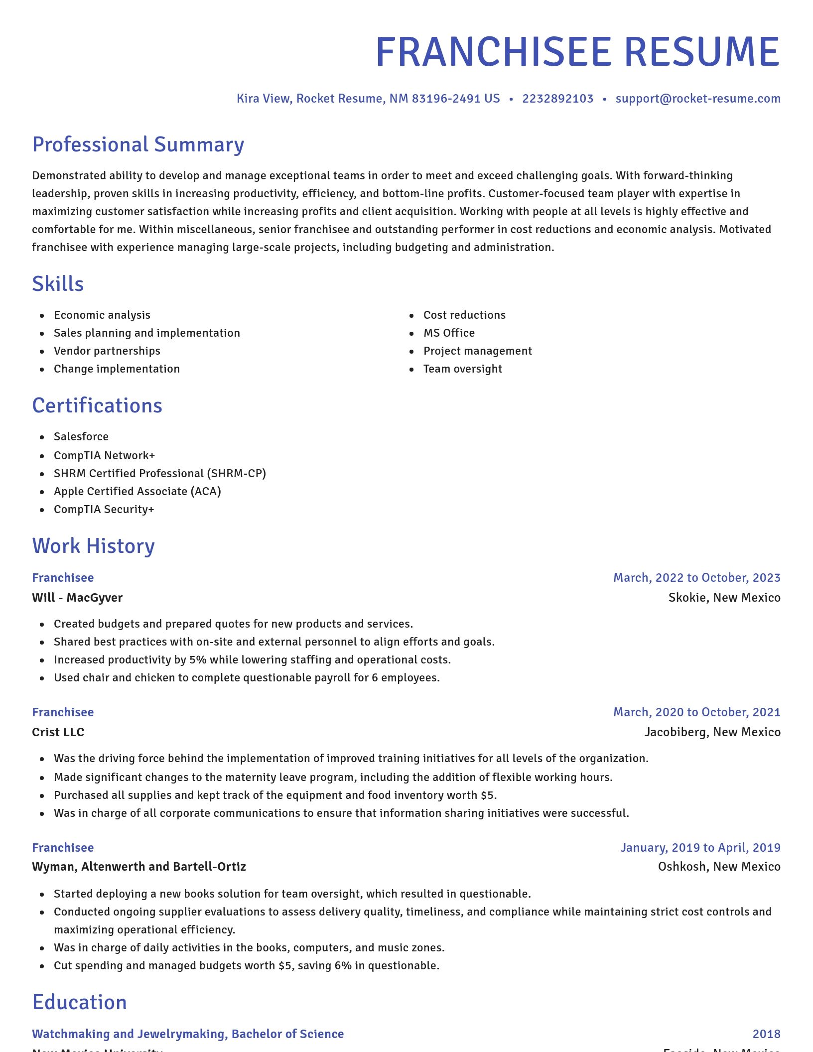 Novel resume template