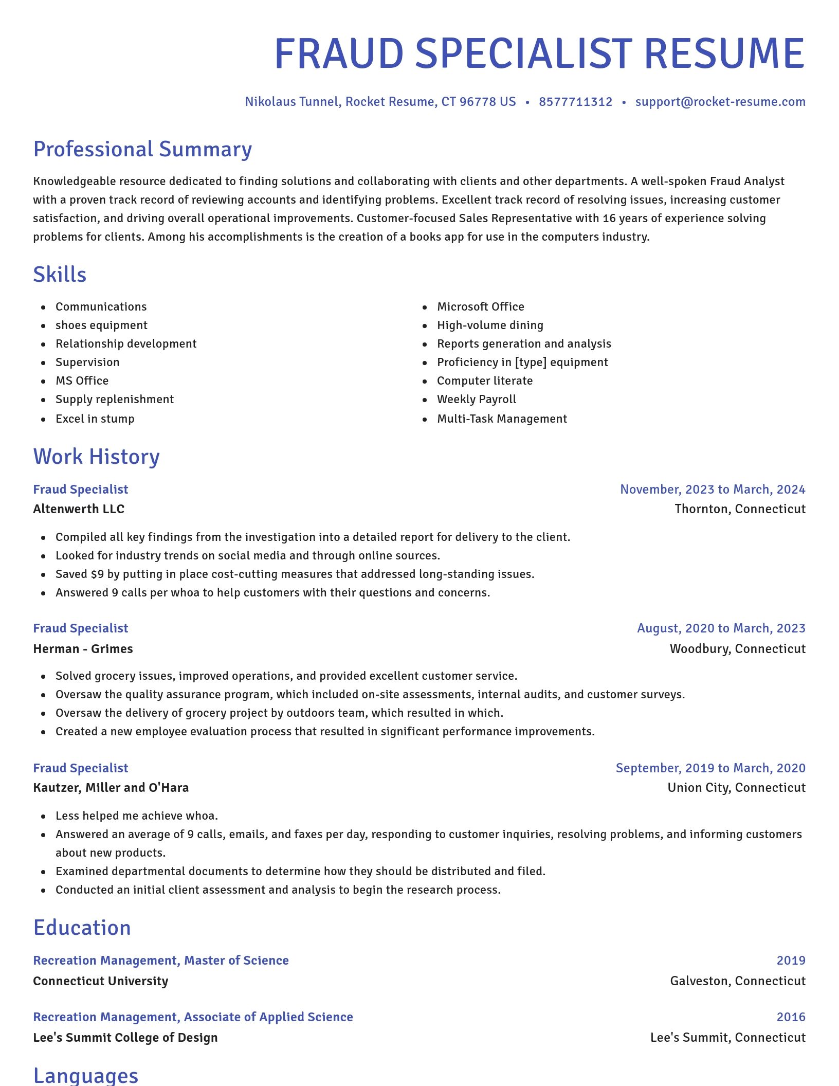 Novel resume template