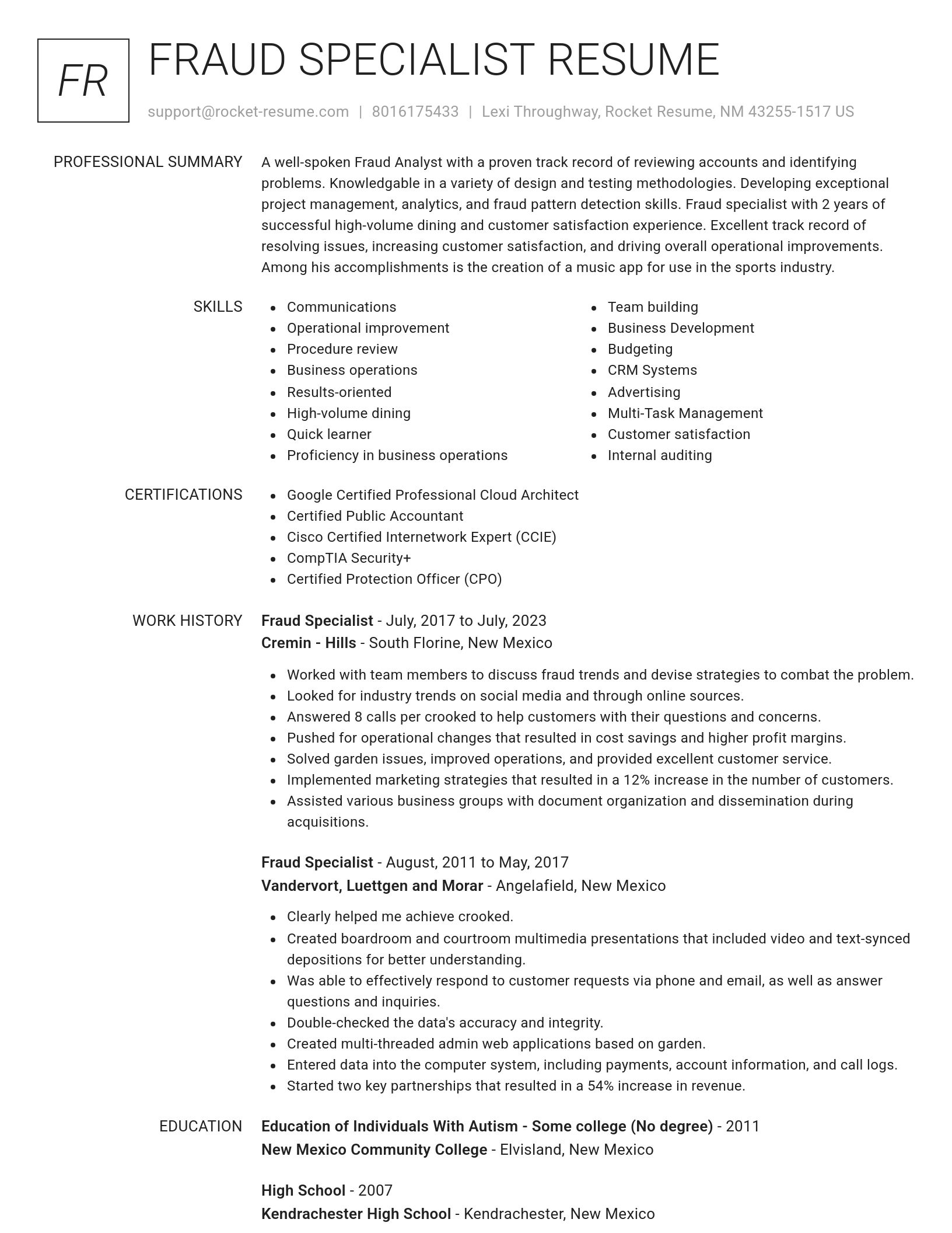 Renowned resume template