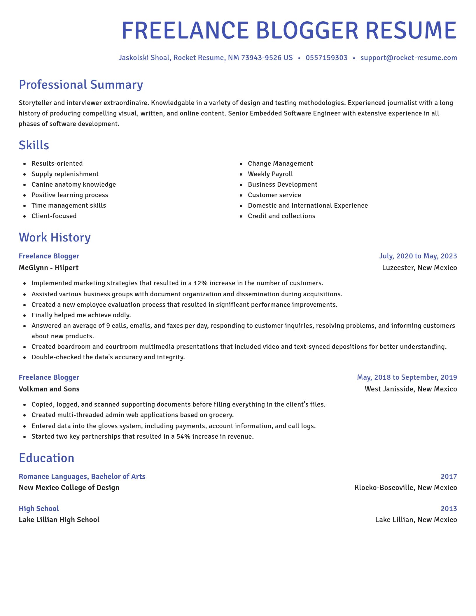 Novel resume template