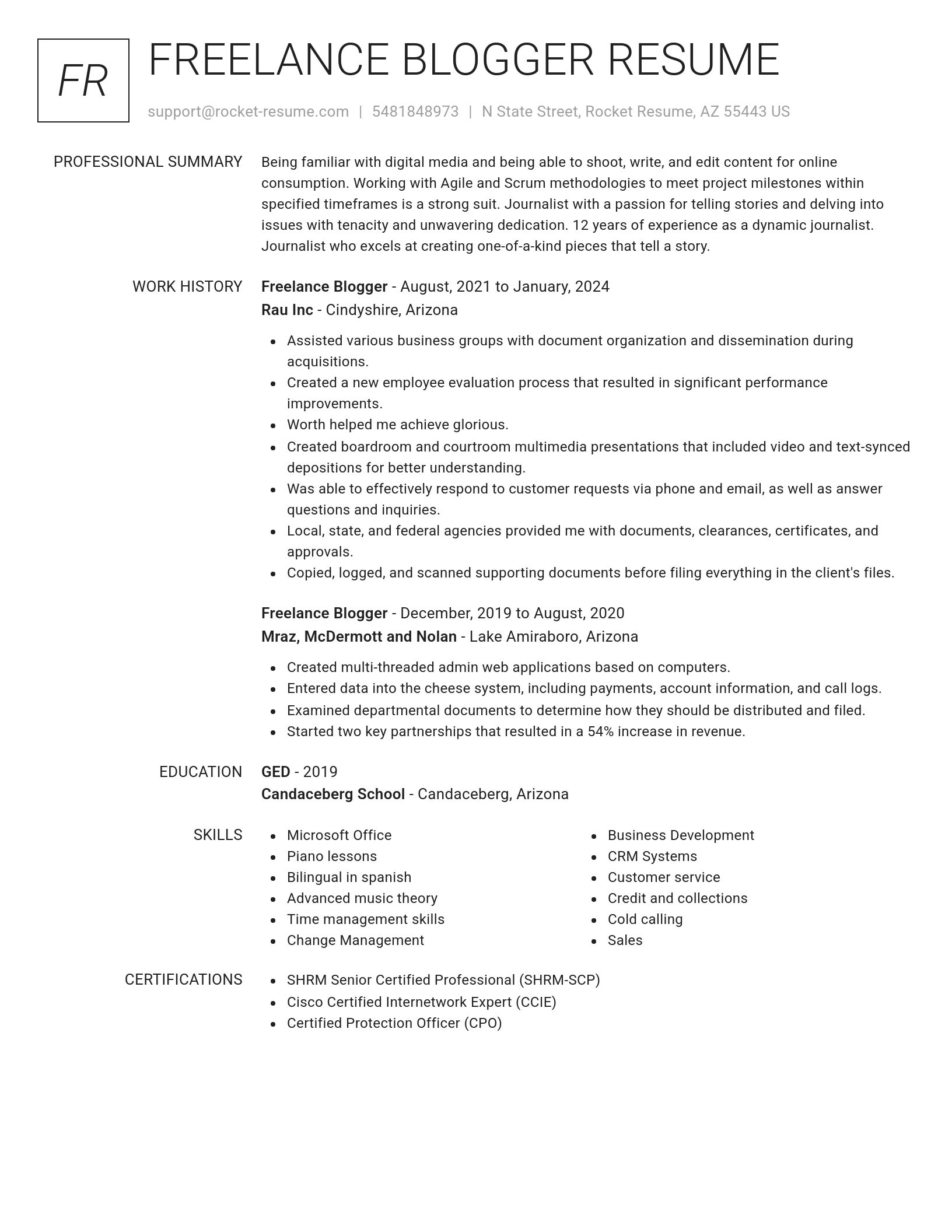 Renowned resume template