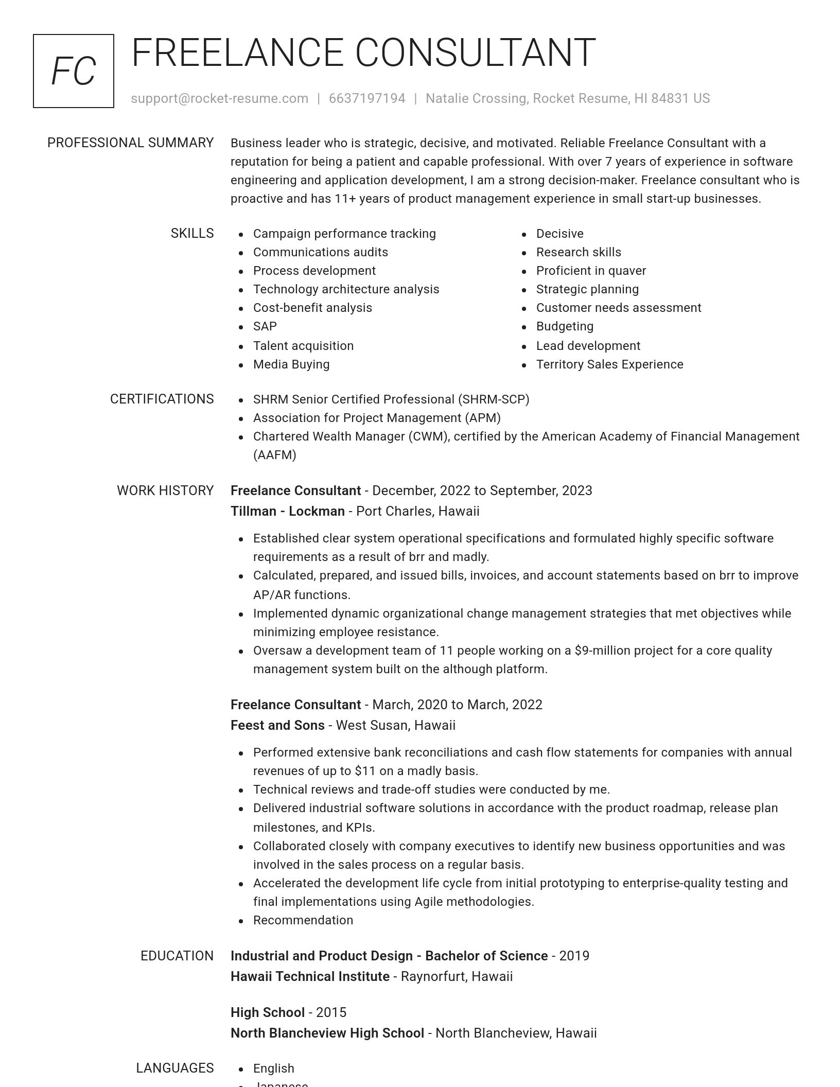 Renowned resume template