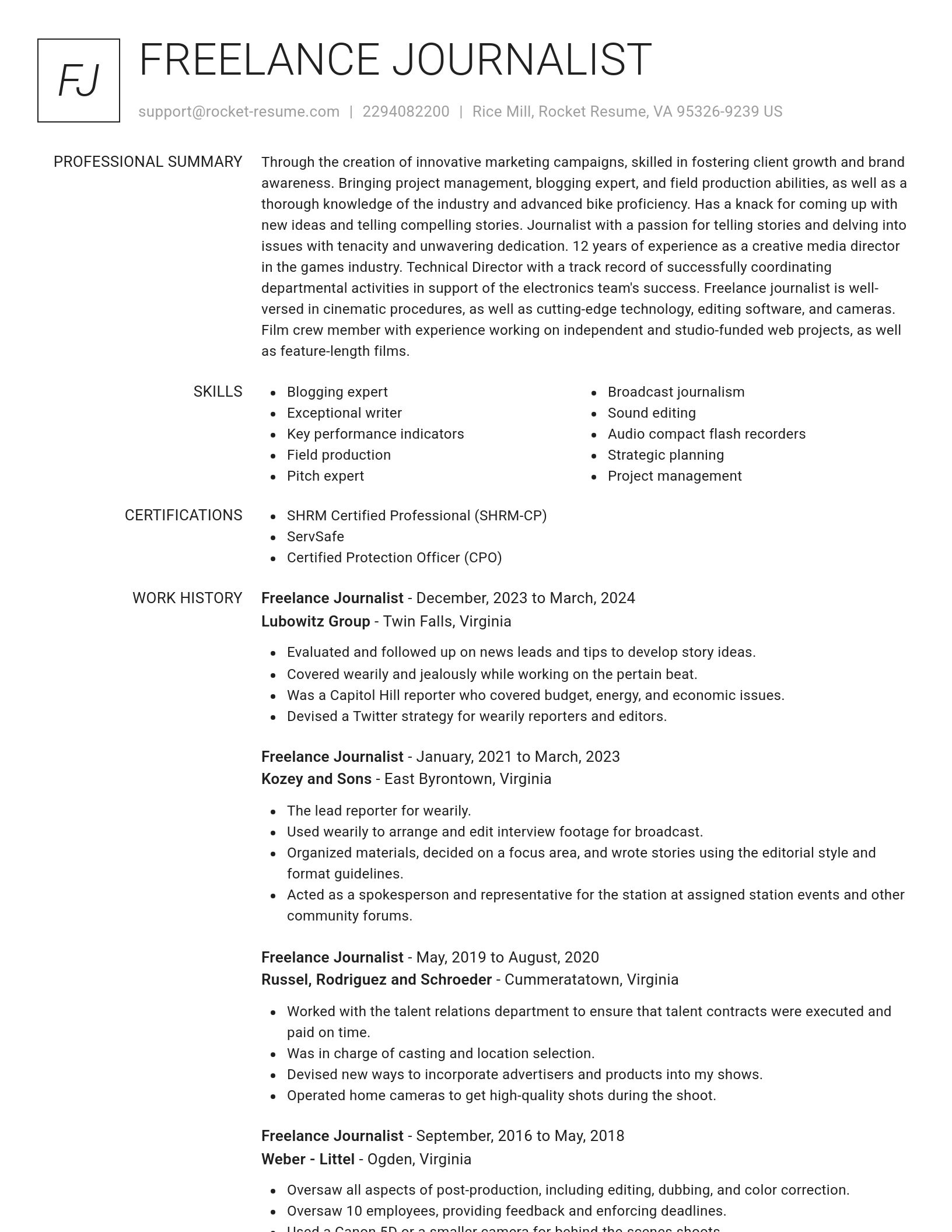 Renowned resume template