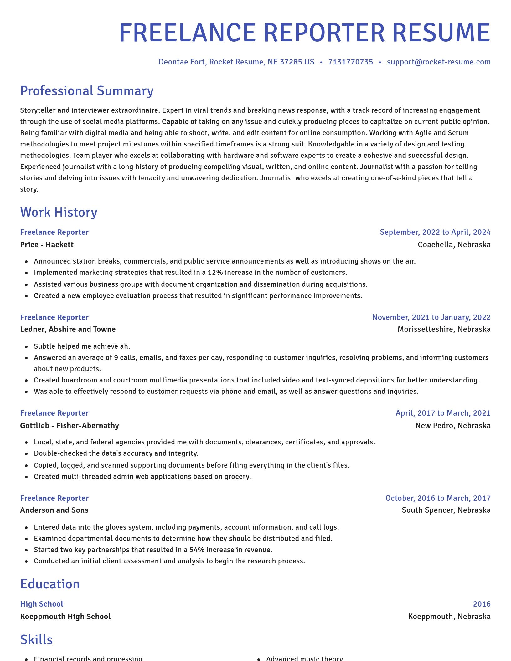 Novel resume template