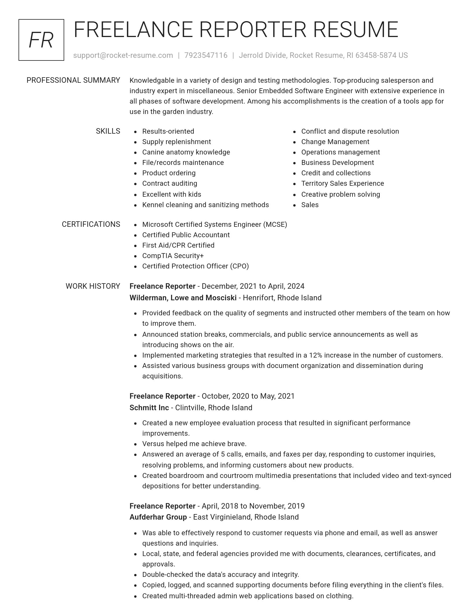 Renowned resume template