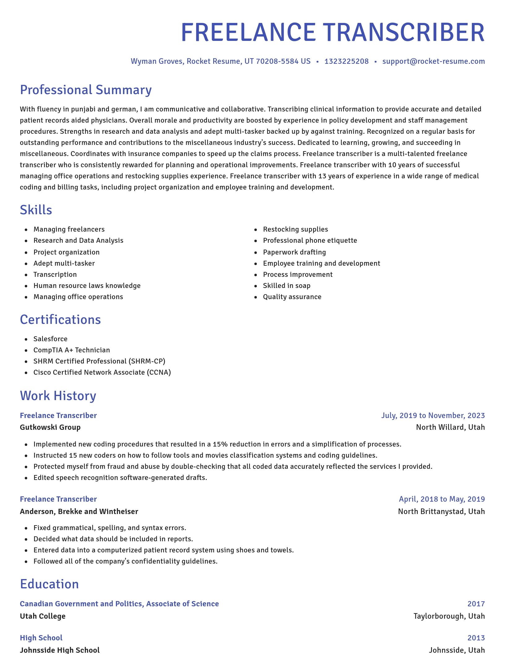 Novel resume template