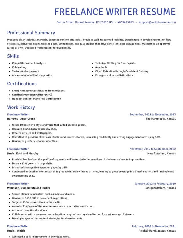 Novel resume template