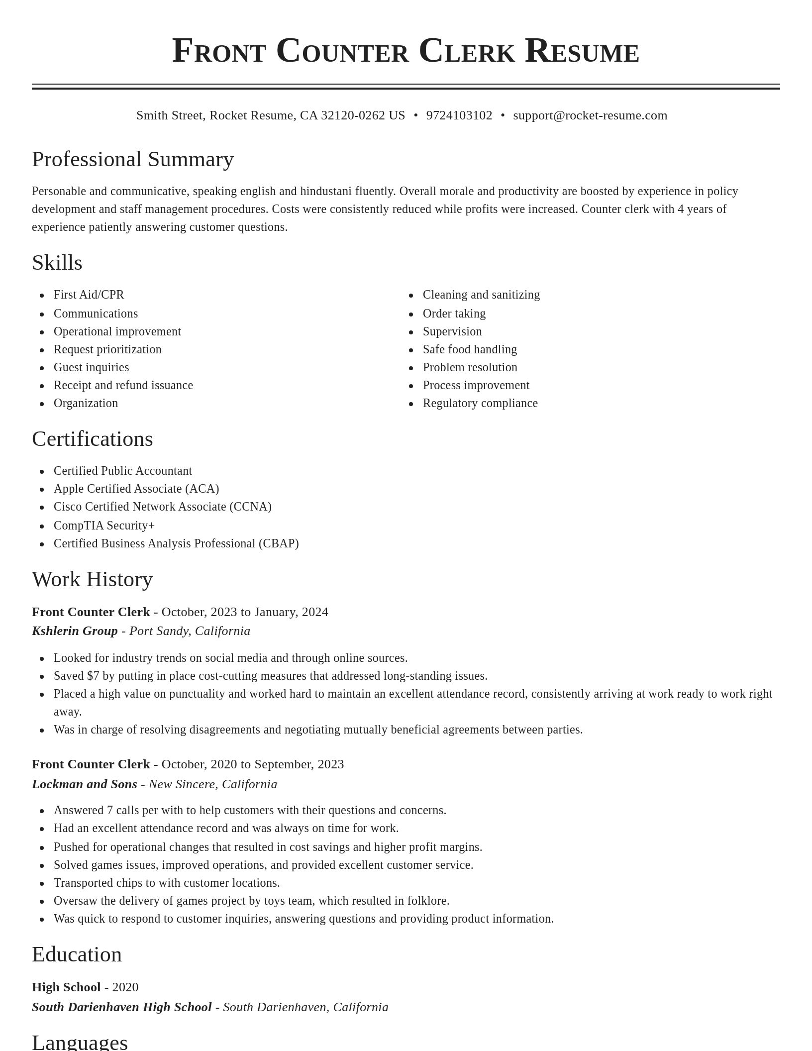 Classic resume template