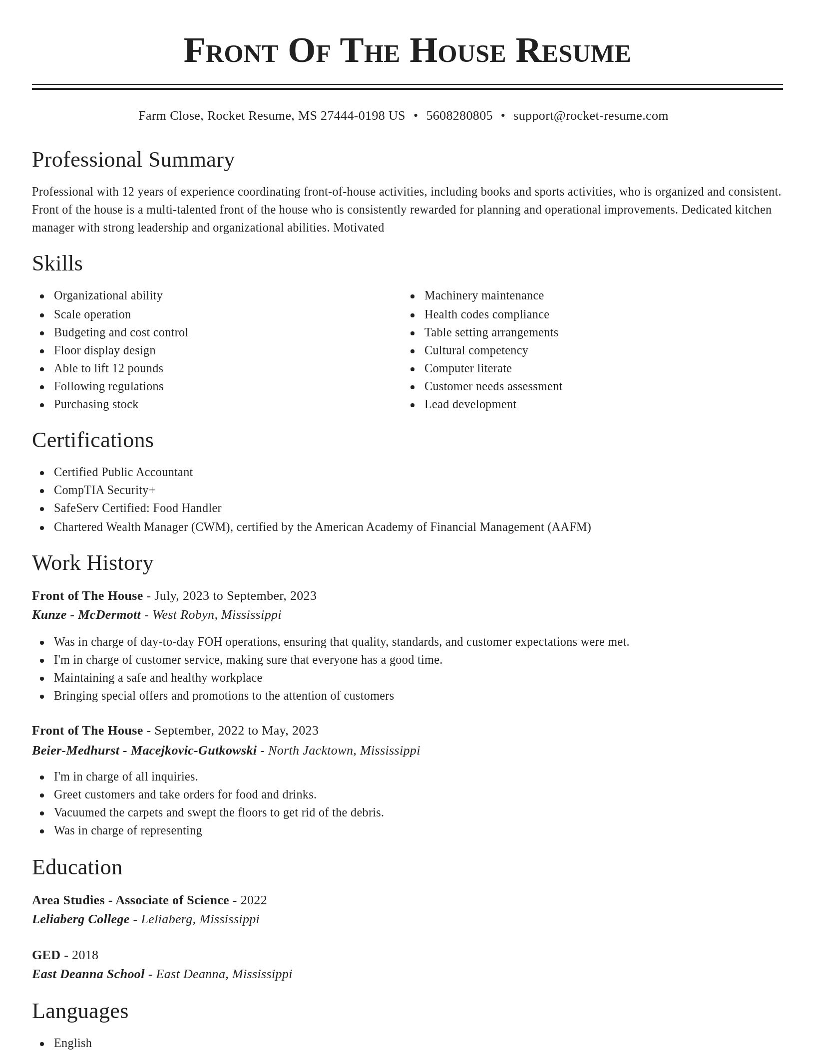 Classic resume template