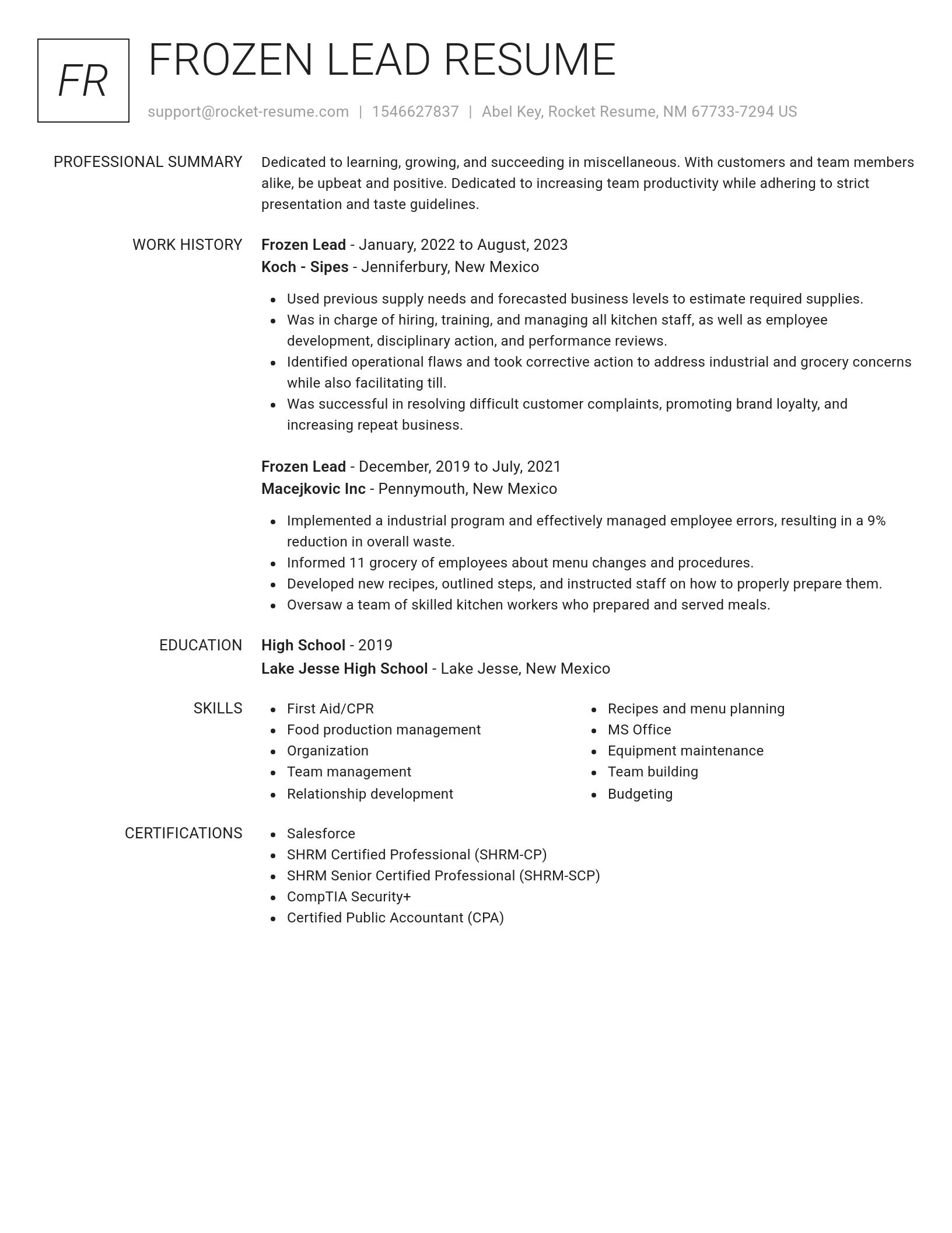 Renowned resume template