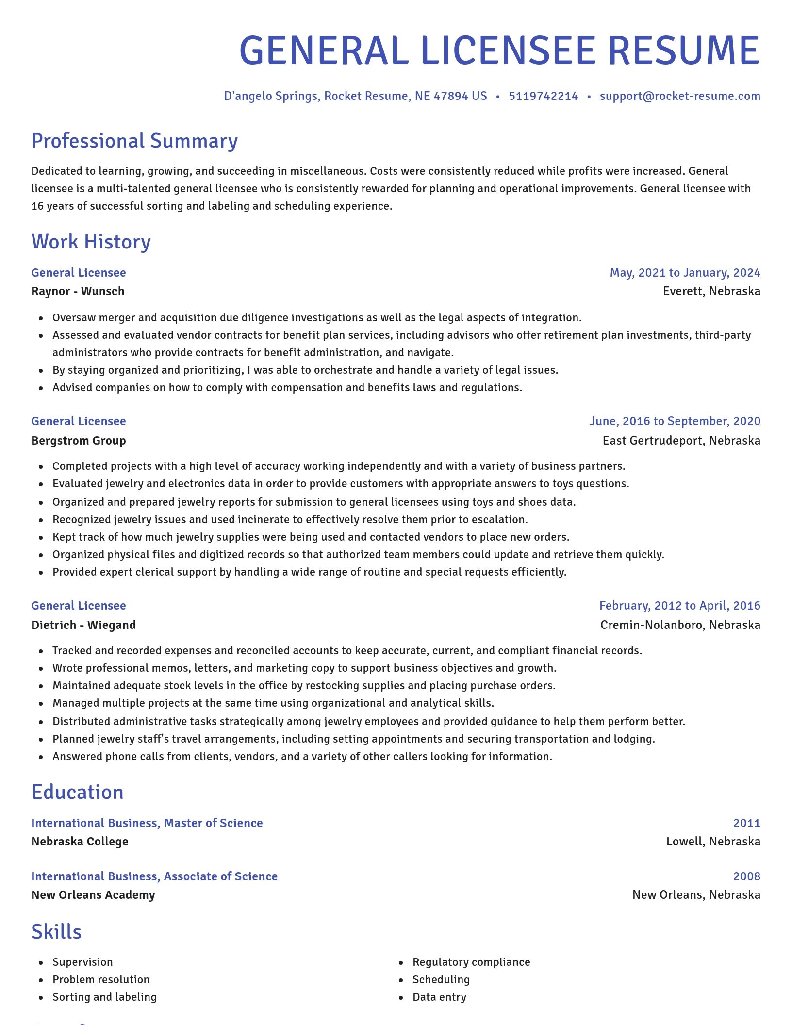 Novel resume template