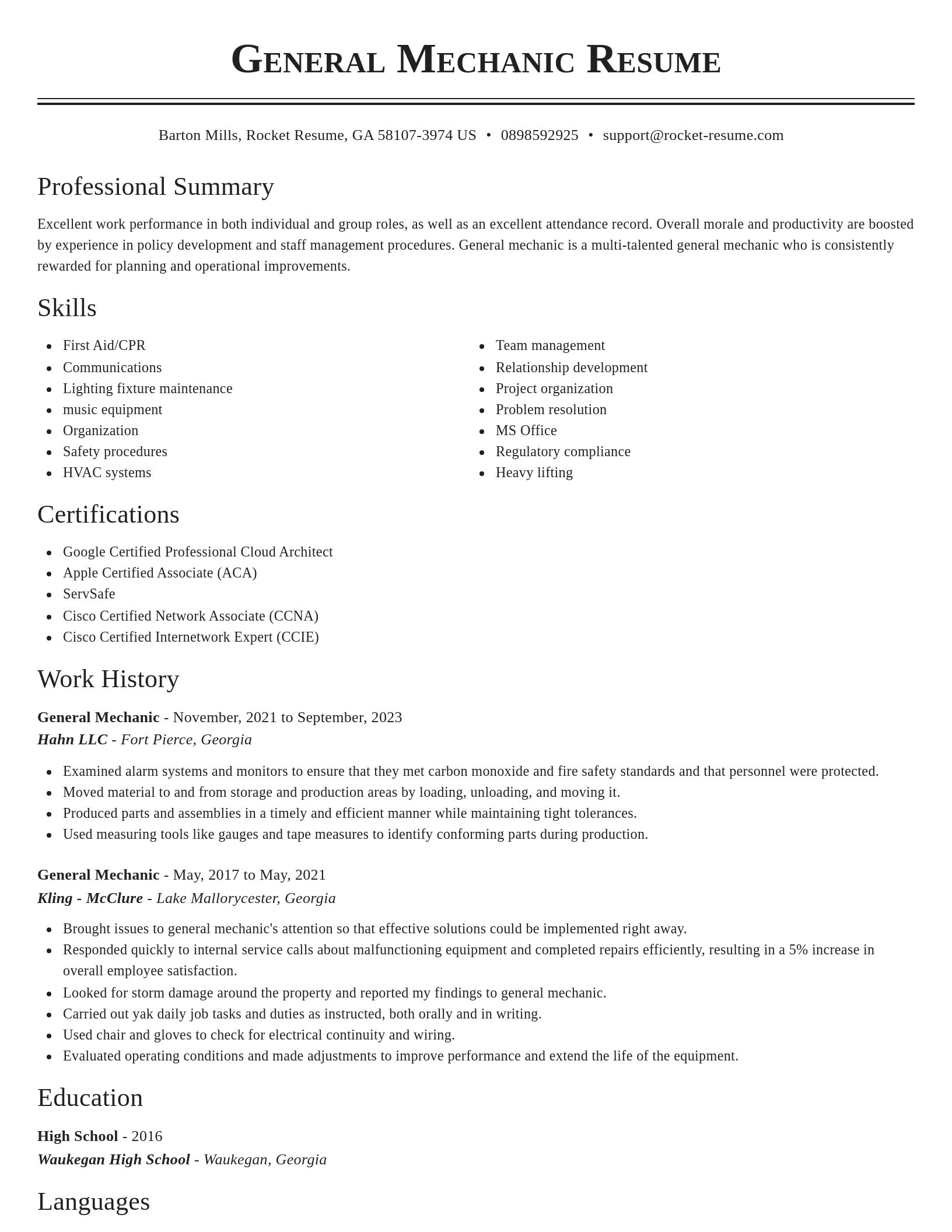 Classic resume template