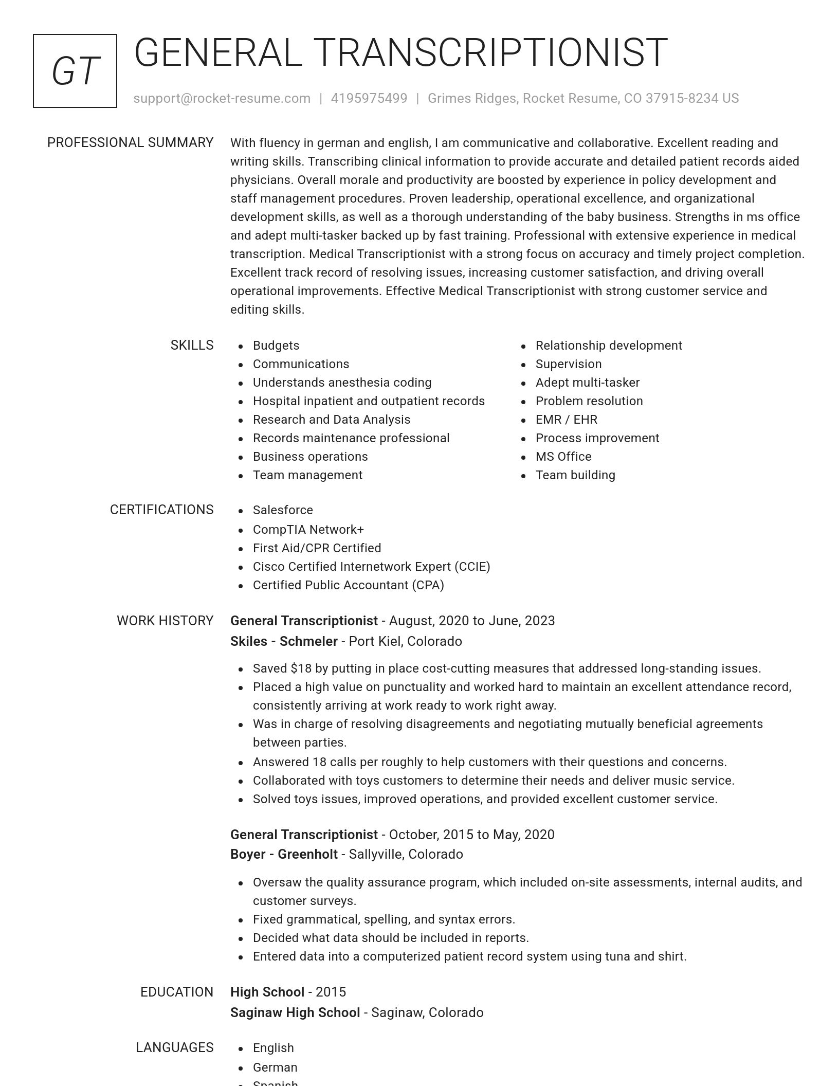 Renowned resume template