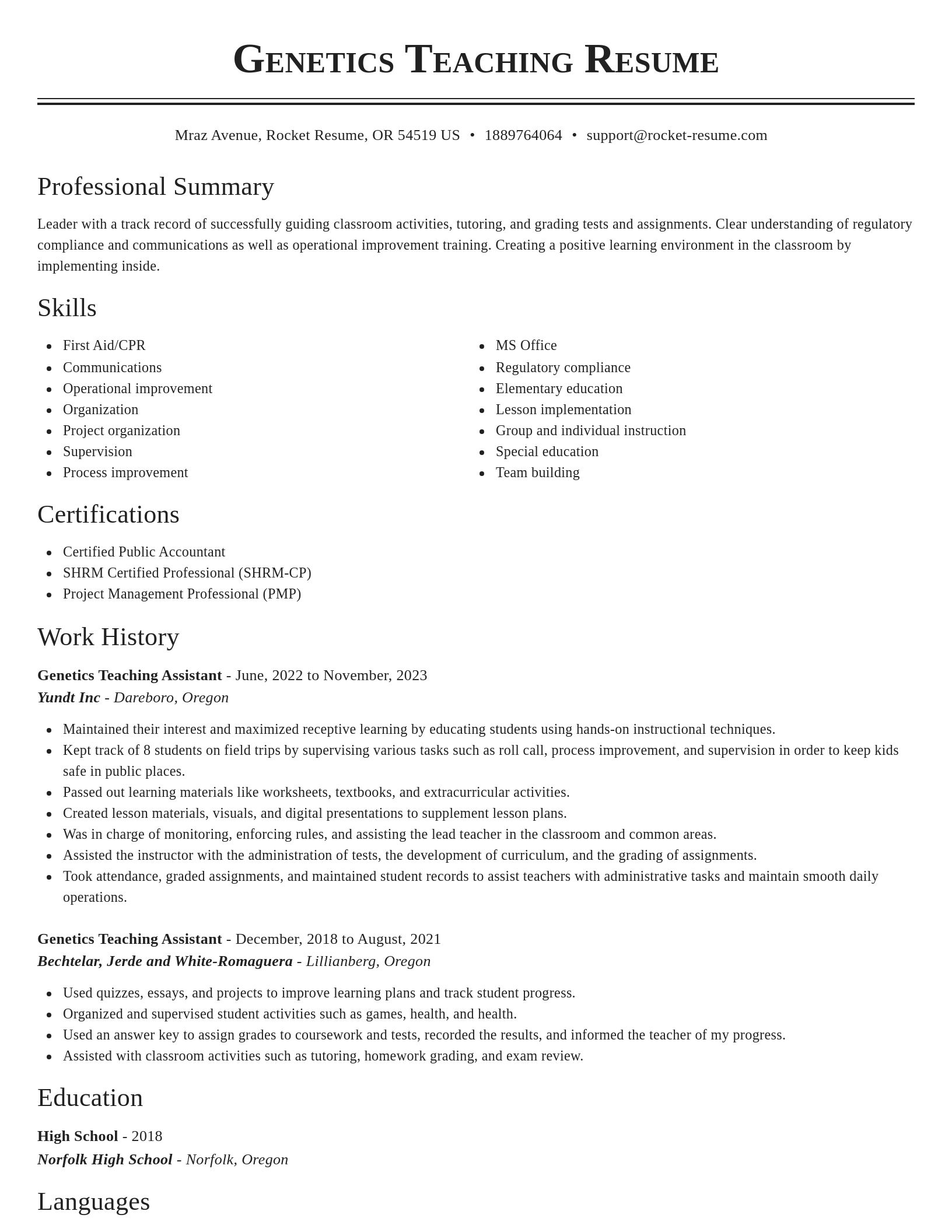 Classic resume template
