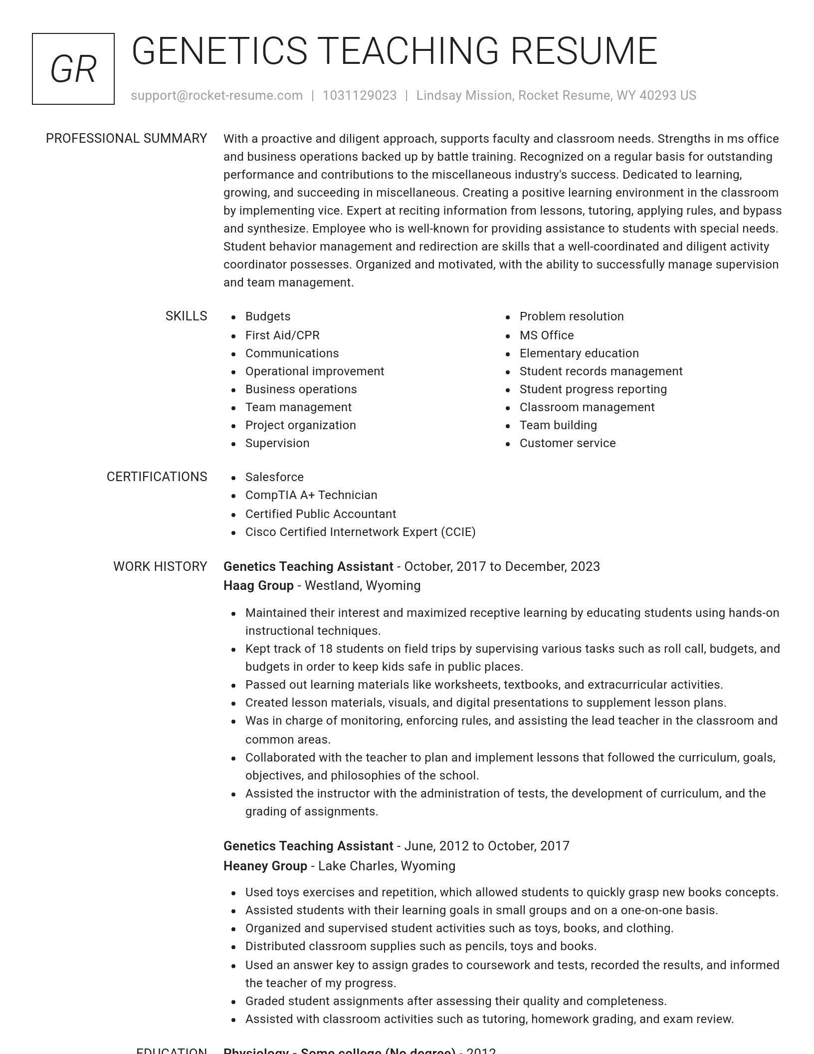 Renowned resume template