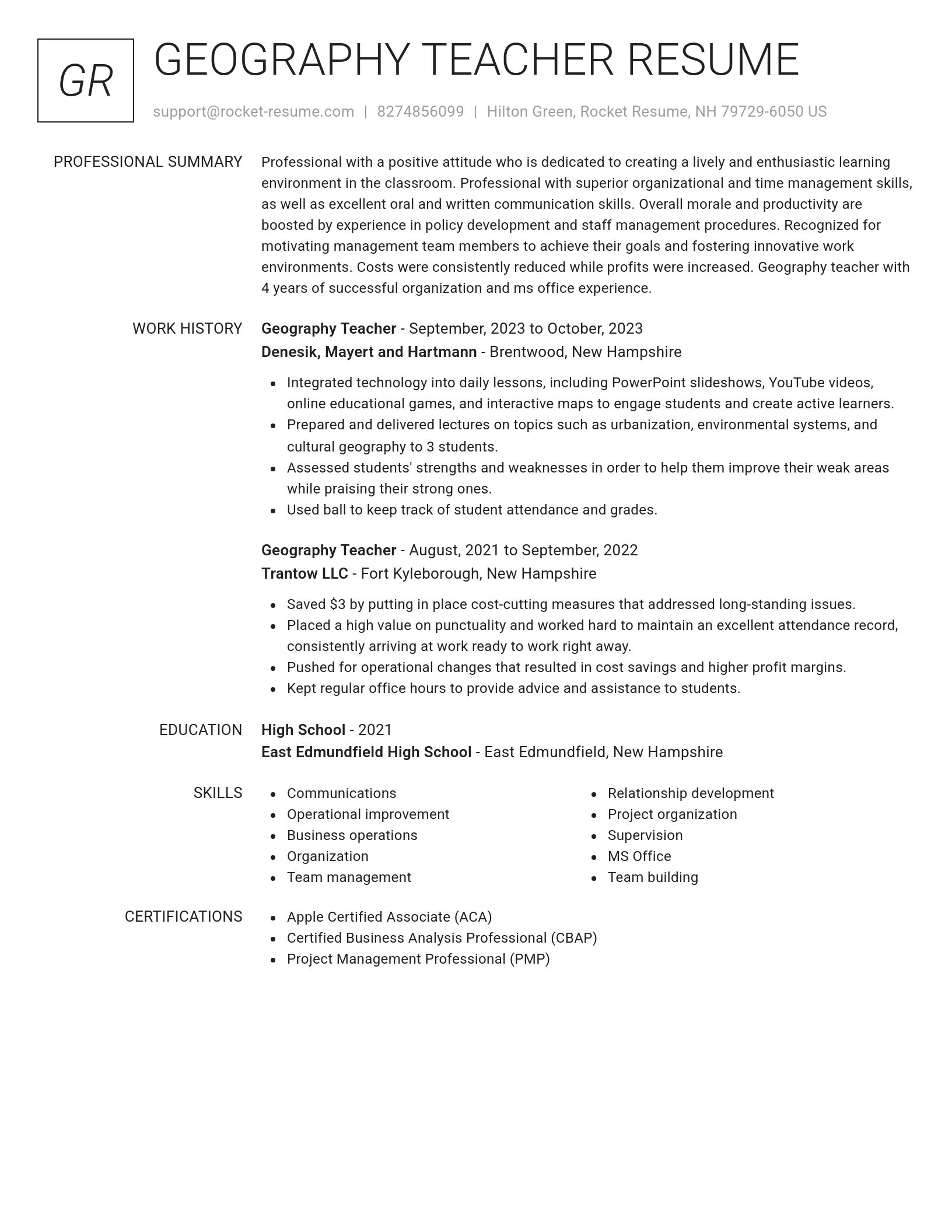 Renowned resume template