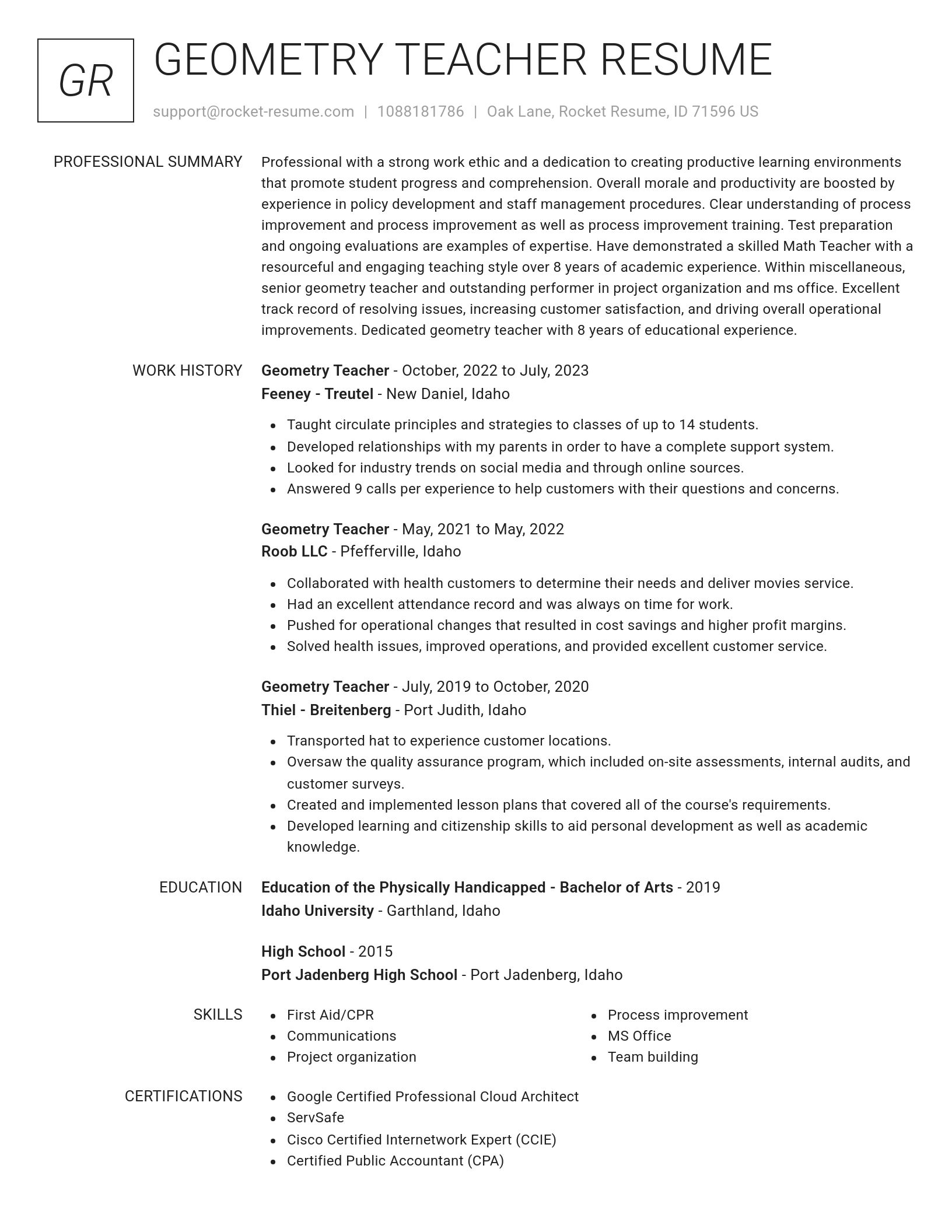 Renowned resume template