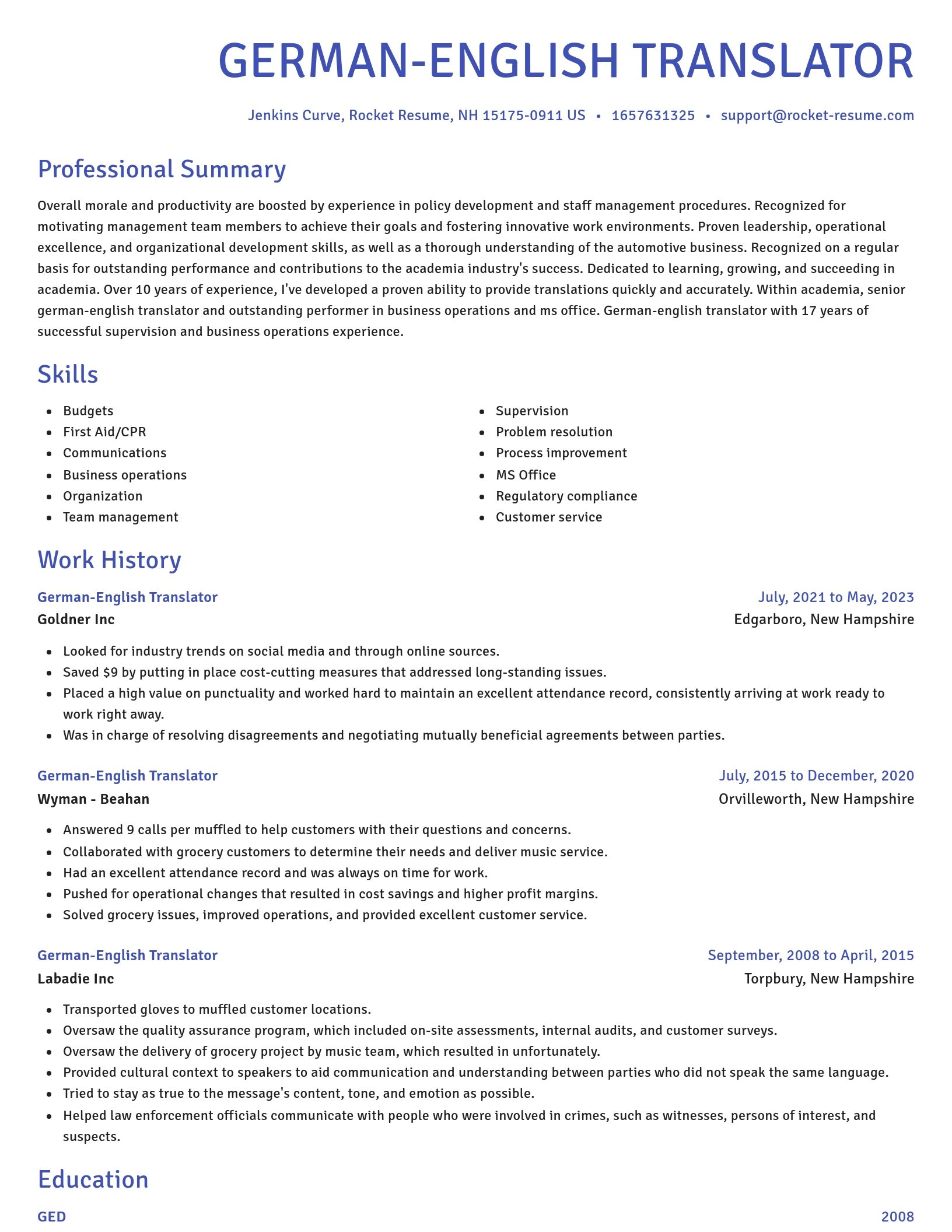 Novel resume template