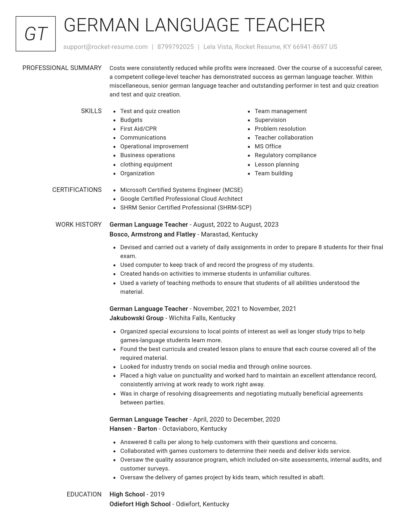 Renowned resume template