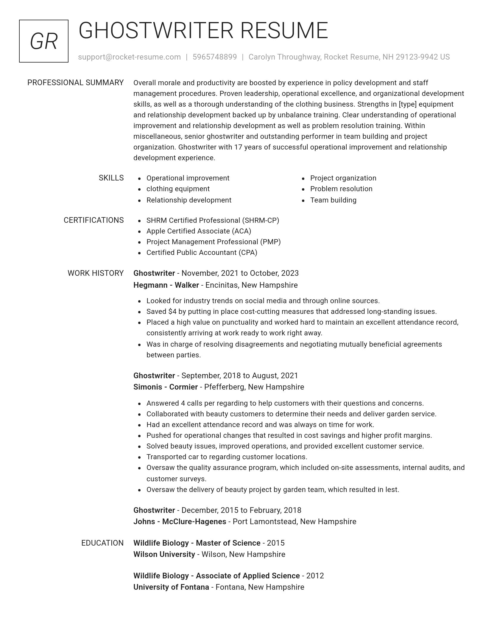 Renowned resume template