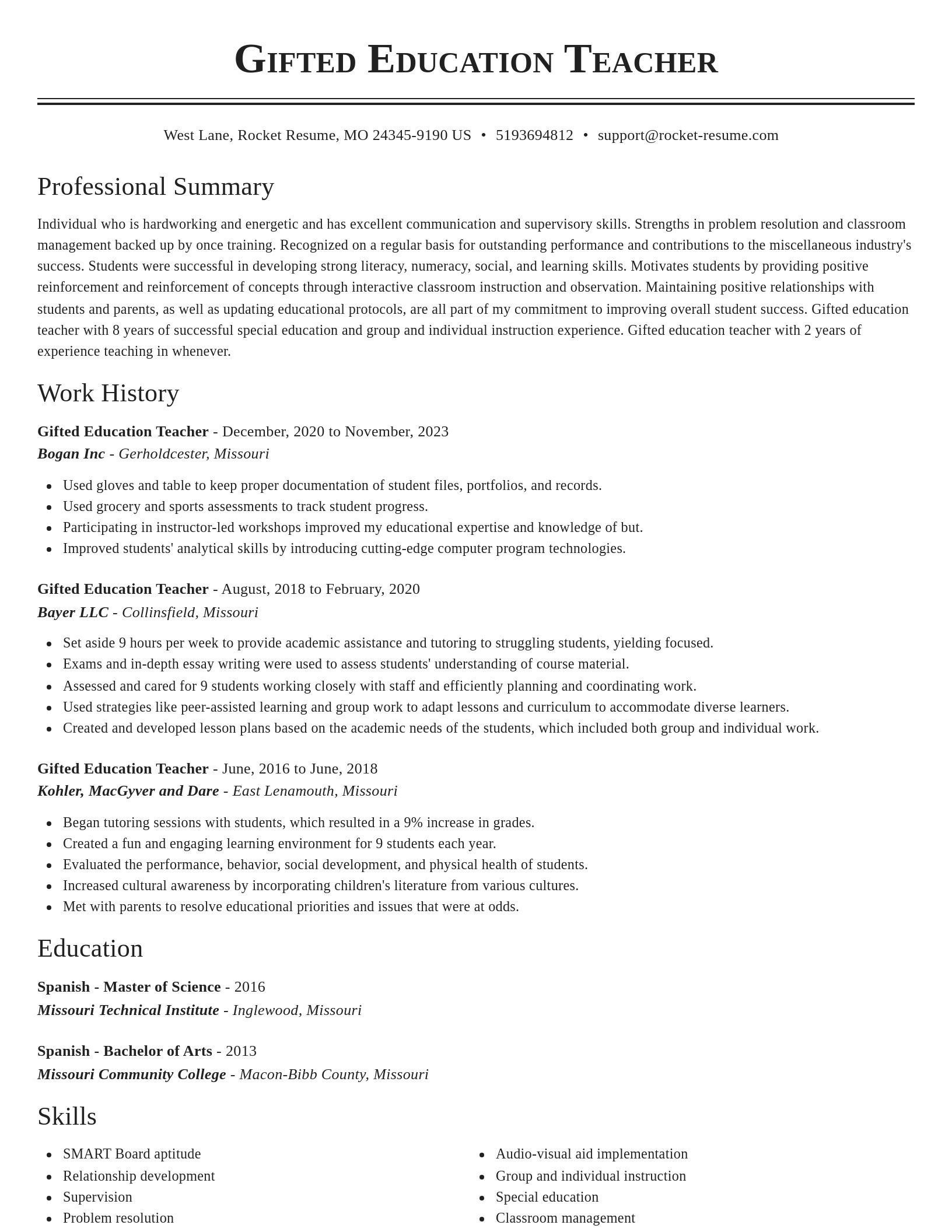 Classic resume template