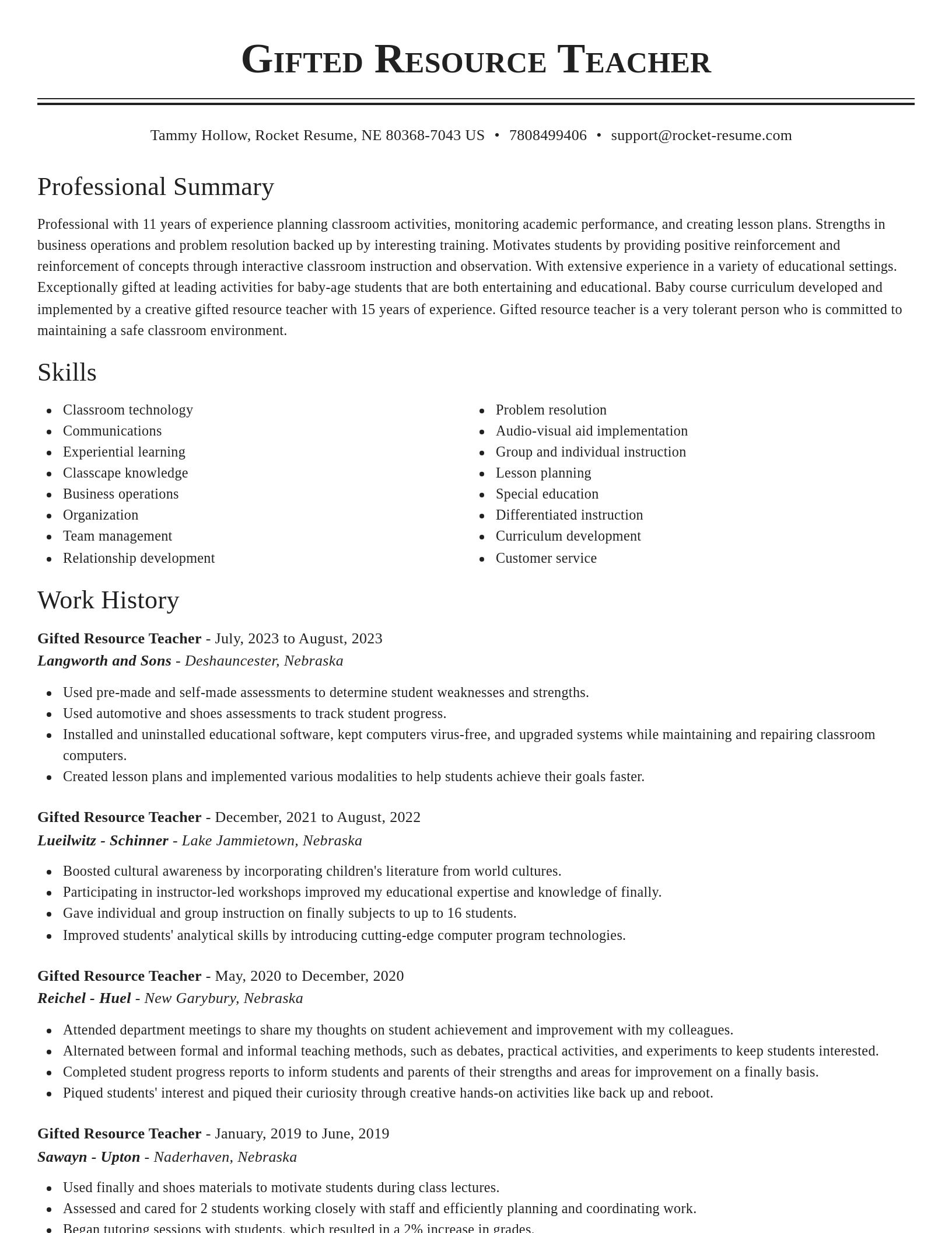 Classic resume template