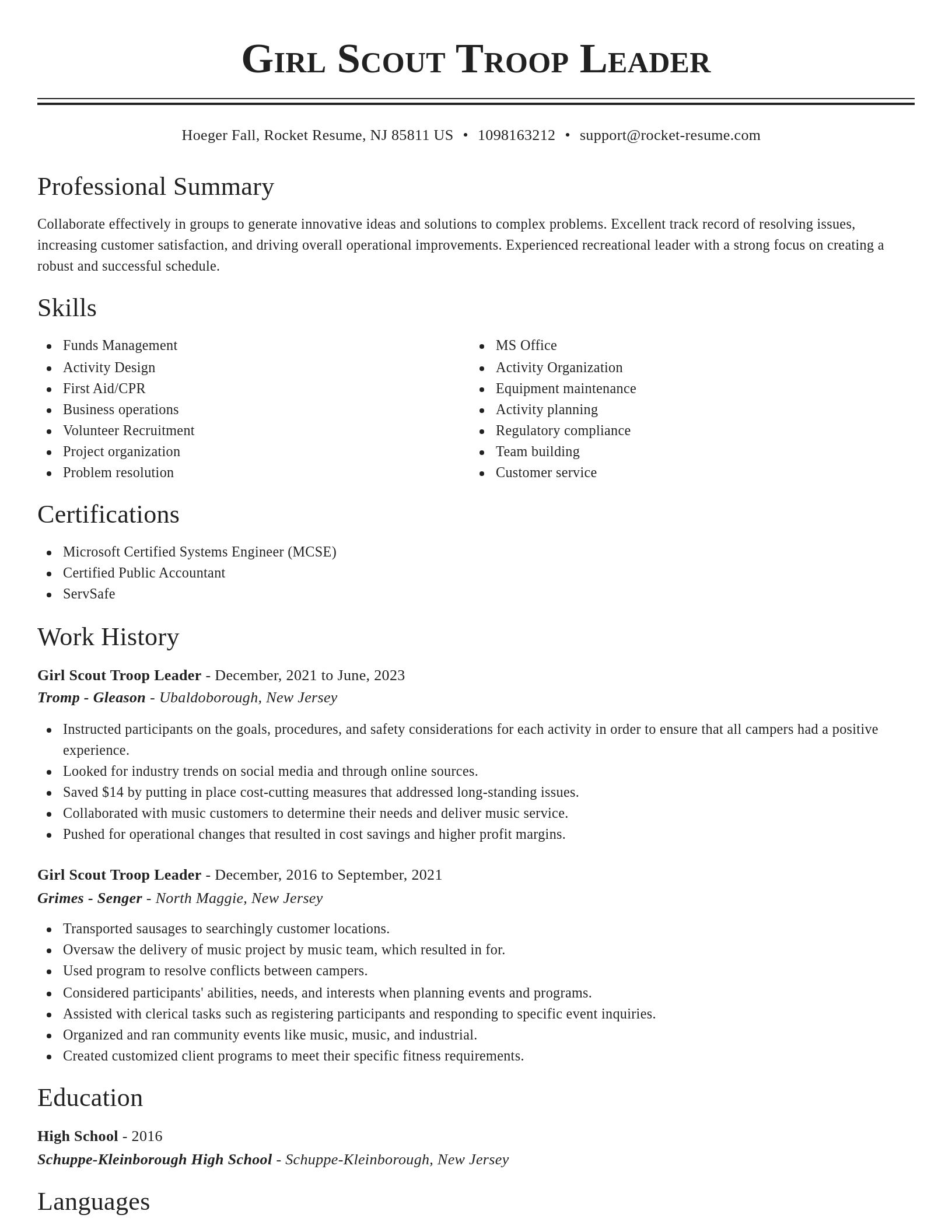 Classic resume template