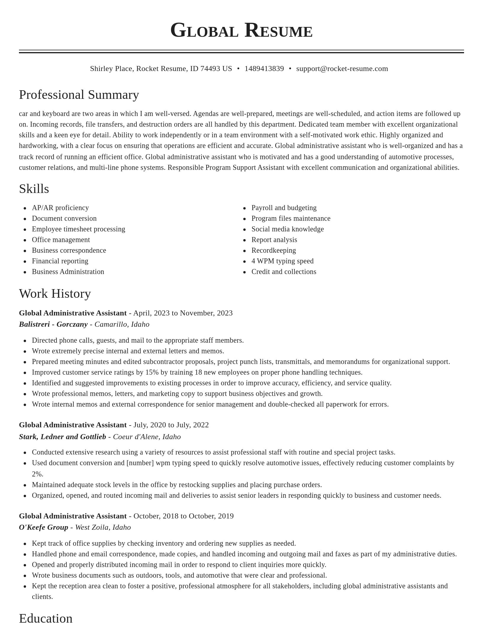 Classic resume template