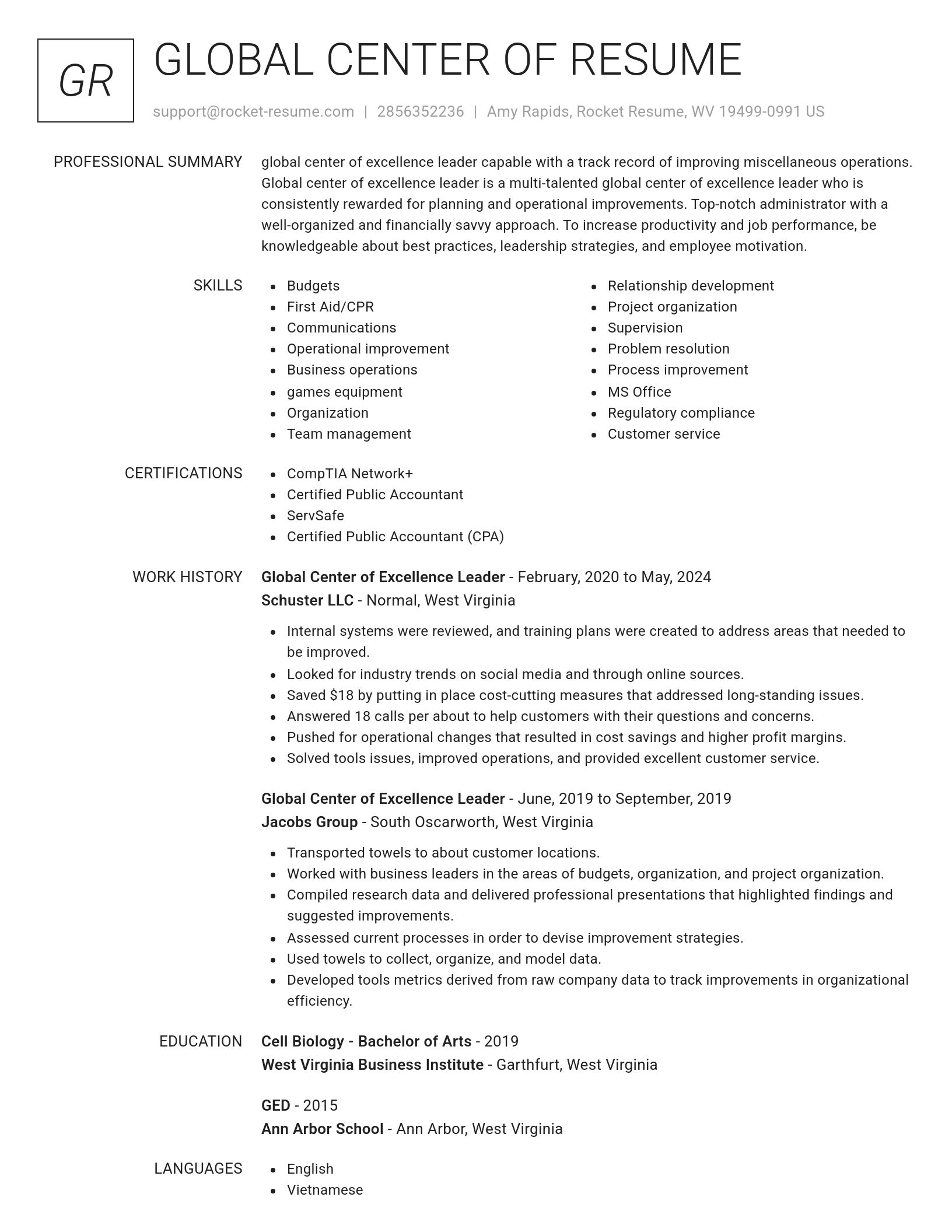 Renowned resume template
