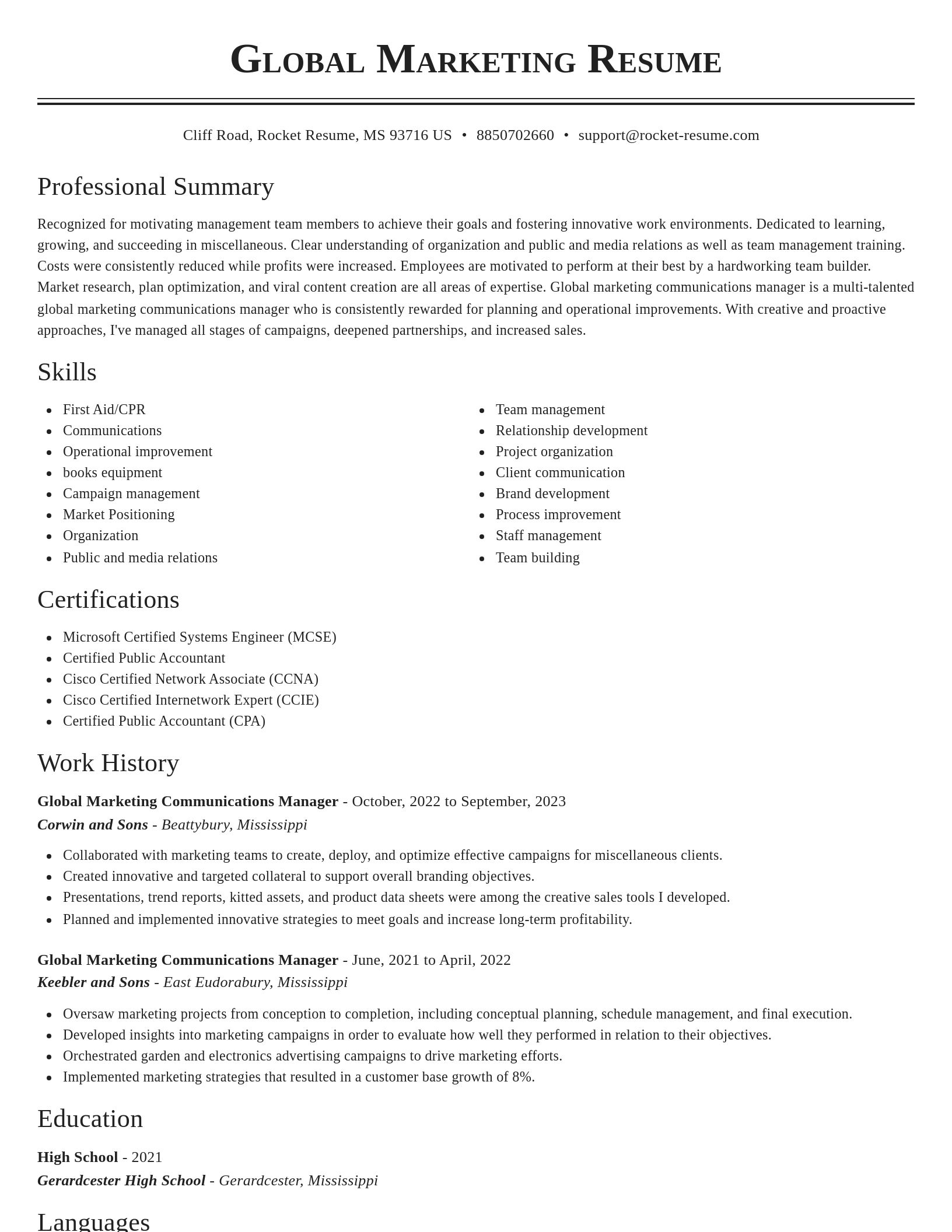 Classic resume template