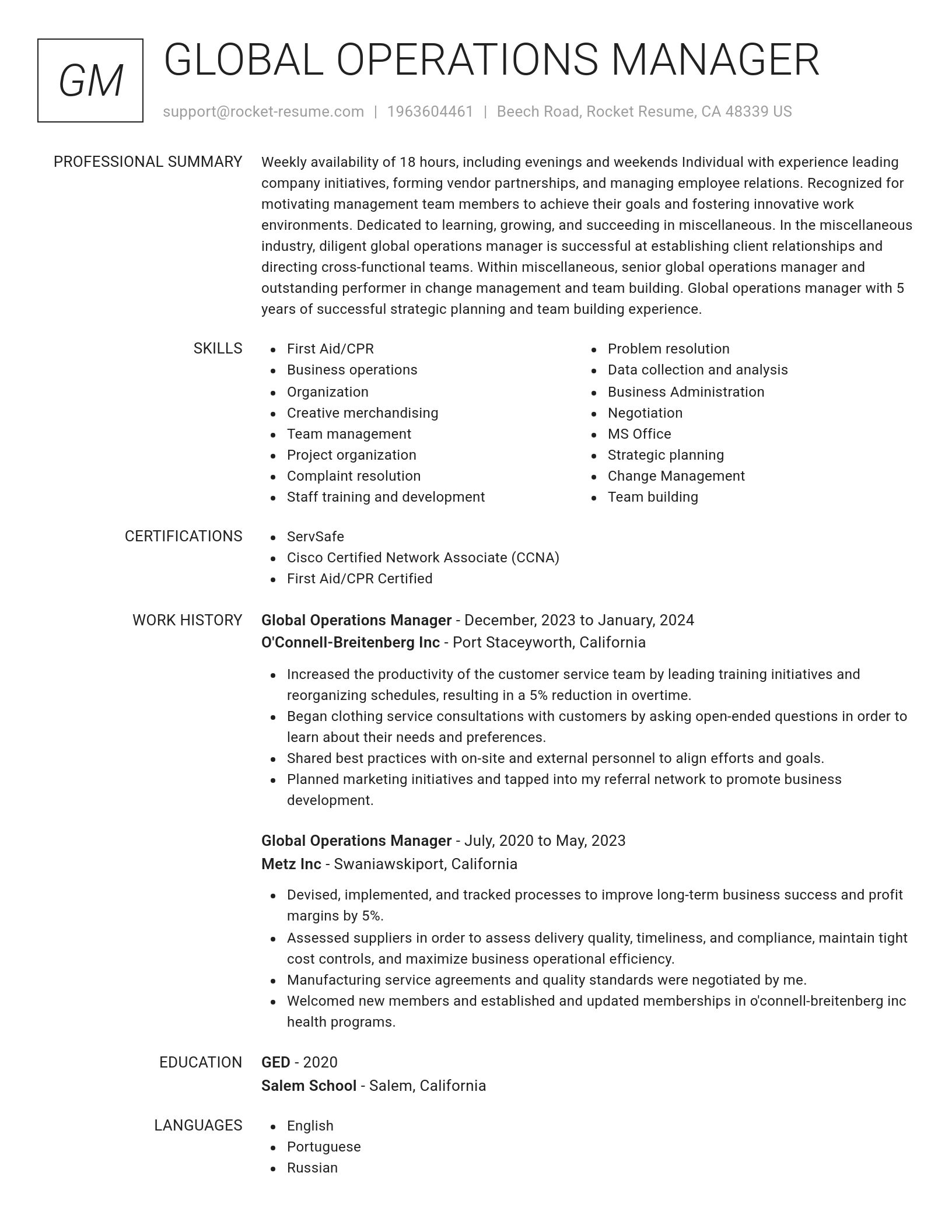 Renowned resume template