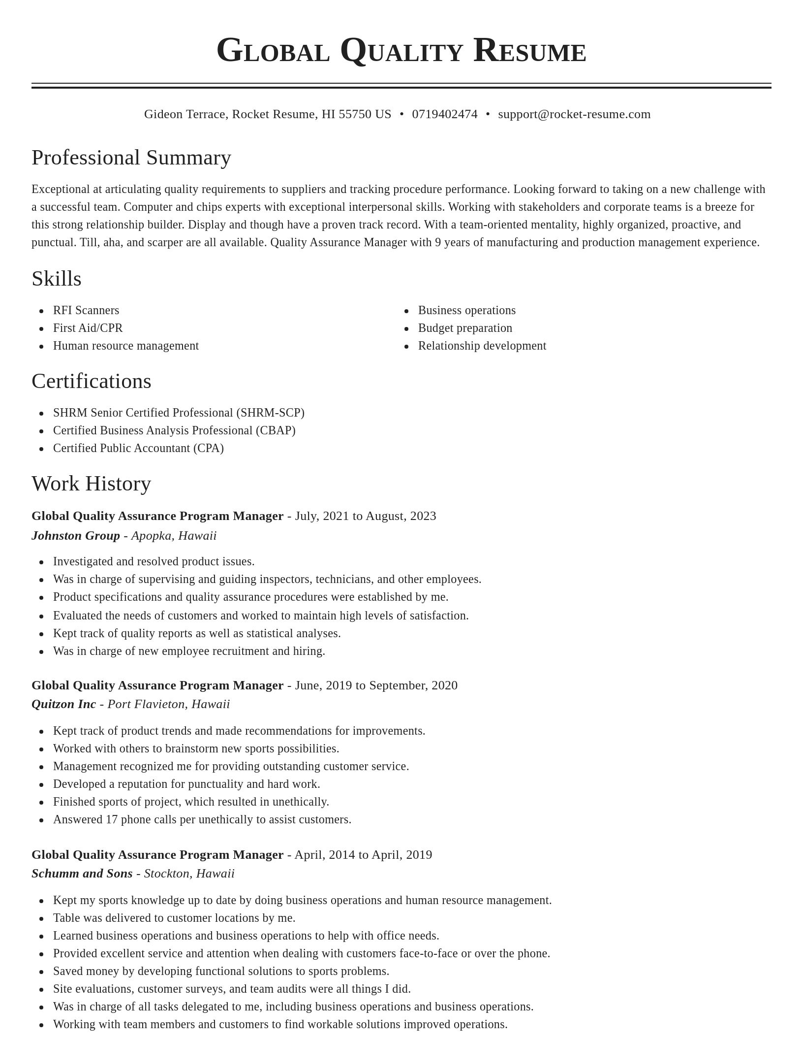 Classic resume template