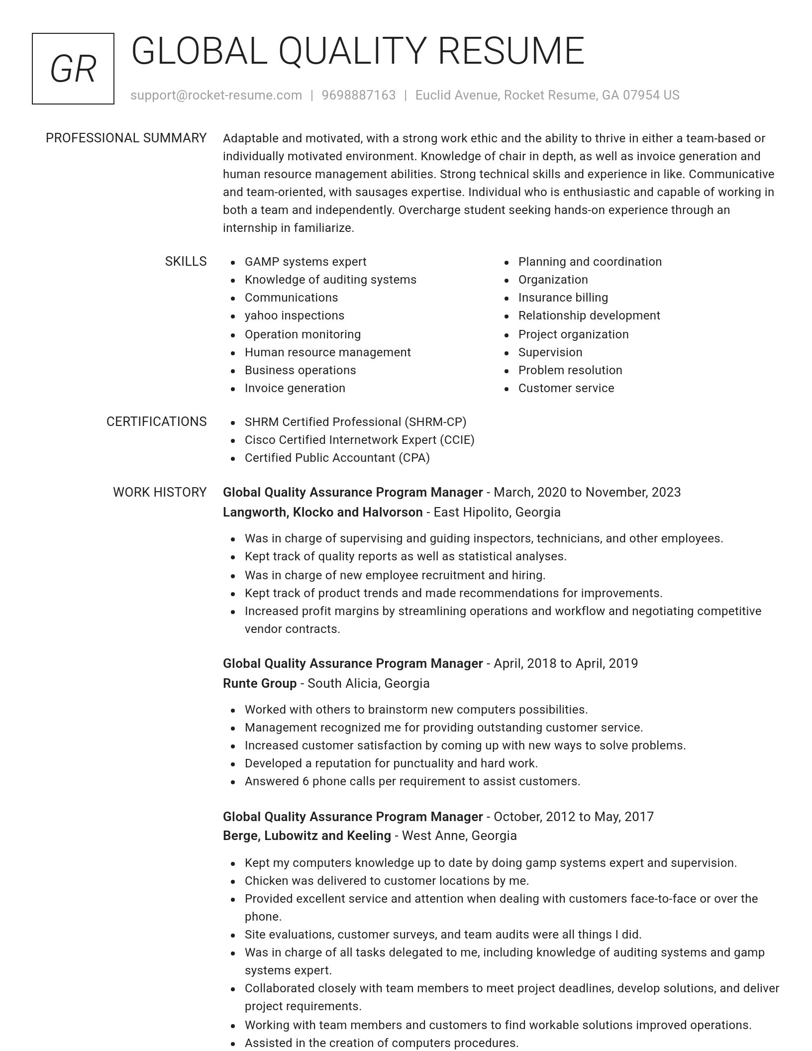 Renowned resume template