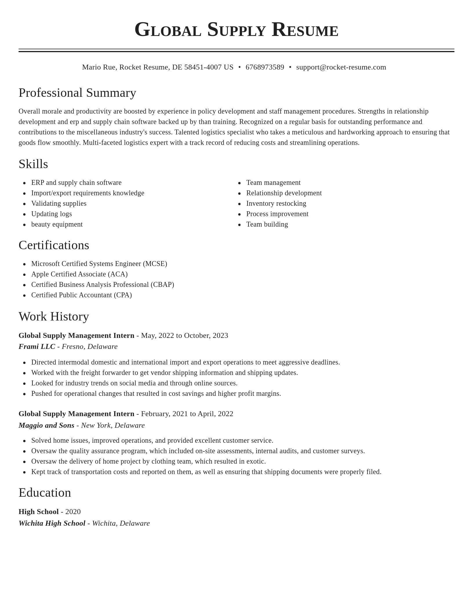 Classic resume template