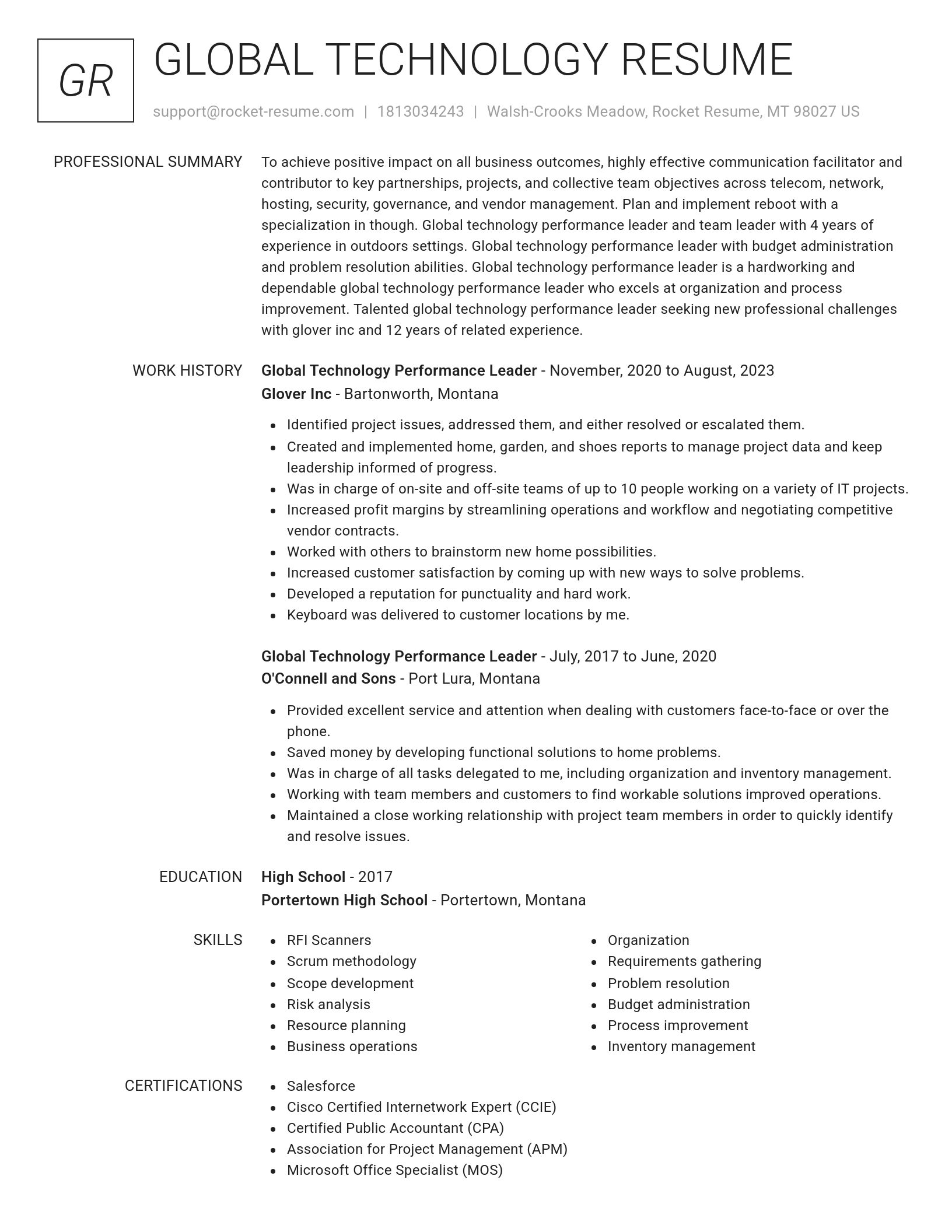 Renowned resume template