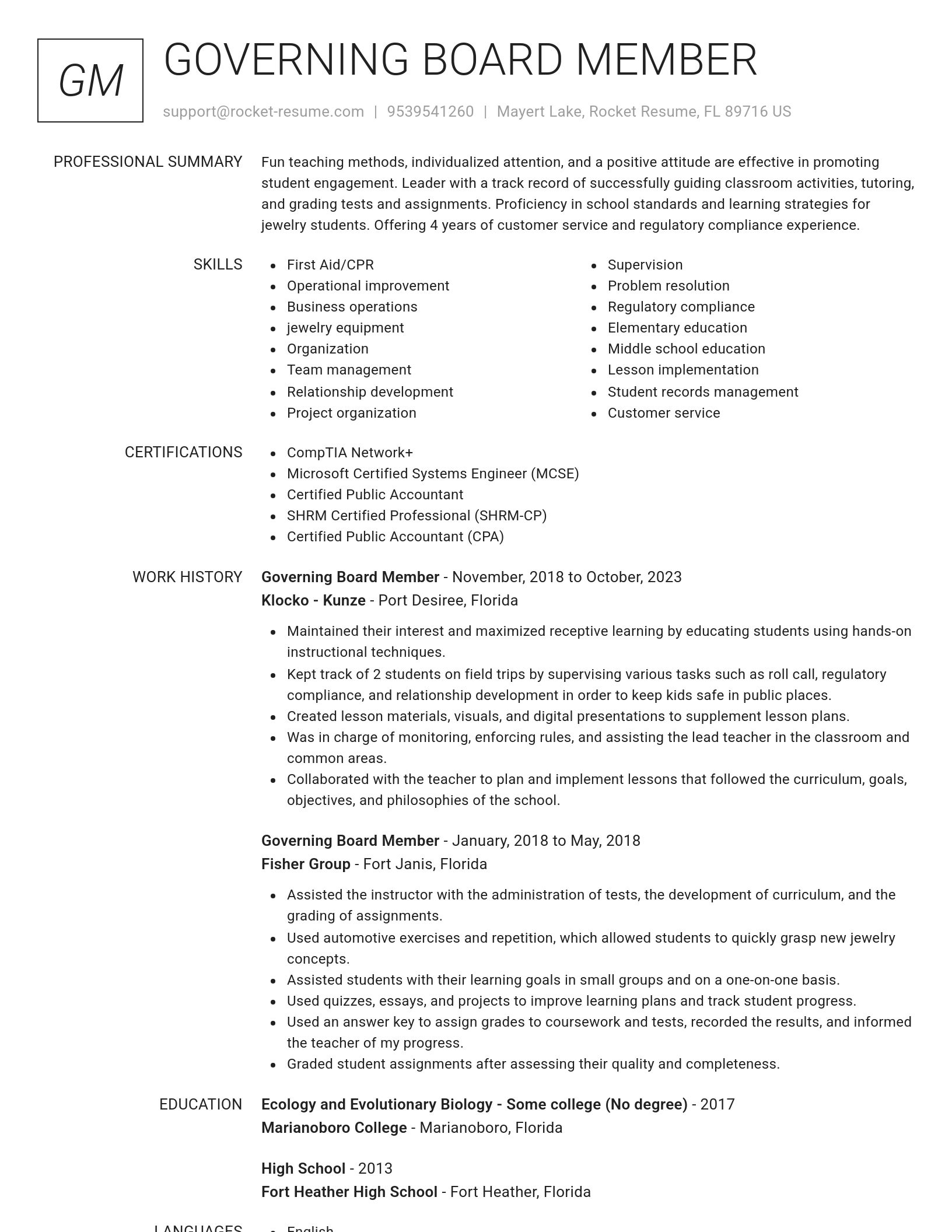 Renowned resume template