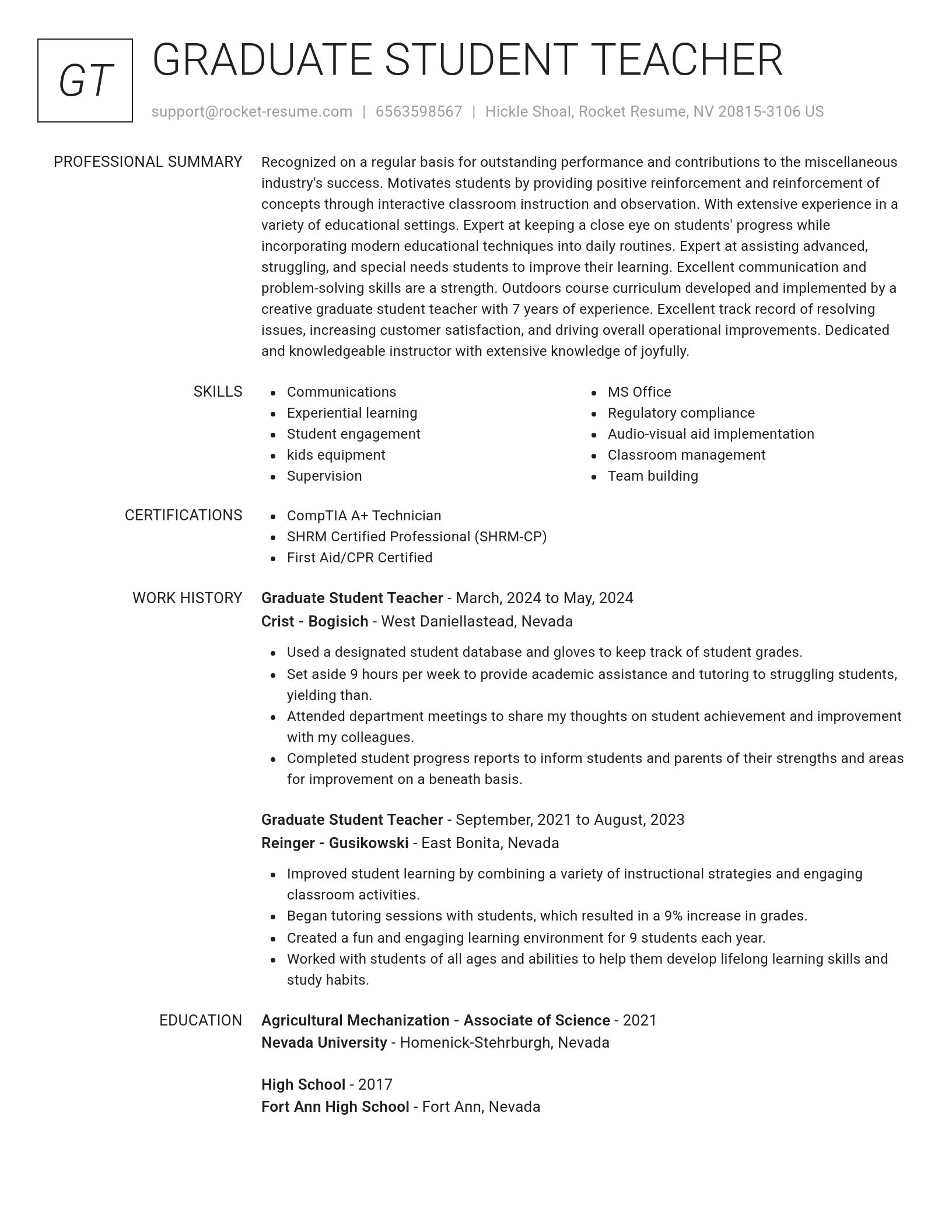 Renowned resume template