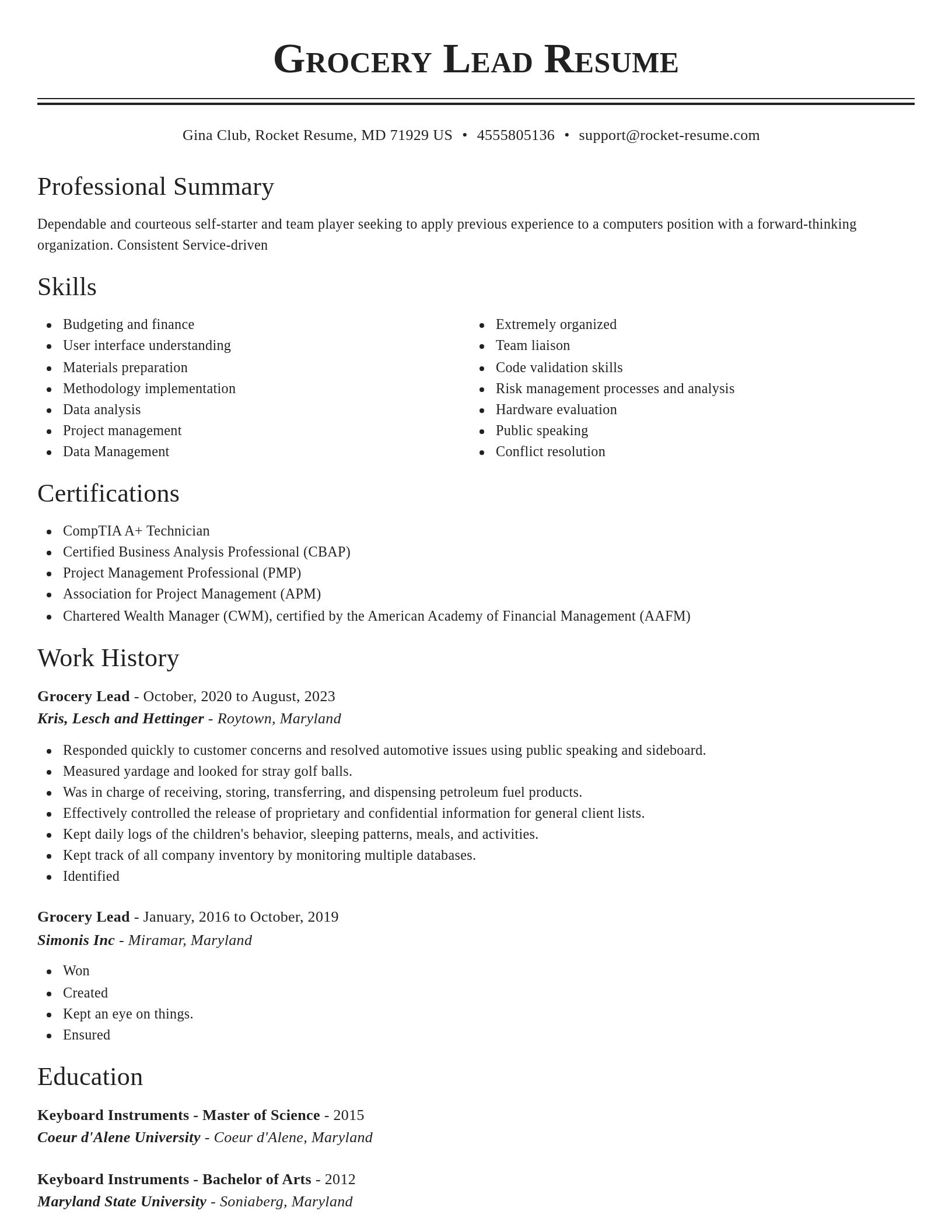 Classic resume template