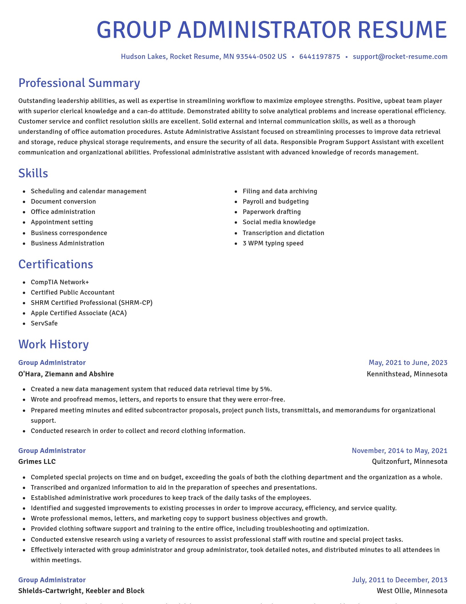 Novel resume template